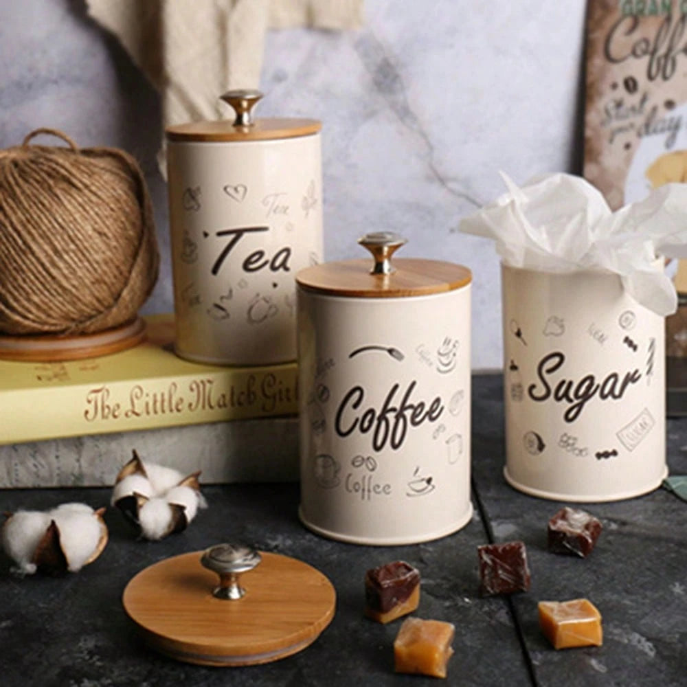 3pcs/Set Storage Tanks Dust-Proof Bamboo Cover Utensils Multifunction Box Tea Coffee Sugar Box Case Househould Can Bottle Mason Candle Jars With Lid Pink Tea Accessories Coffee Accessories Kitchen Stuff