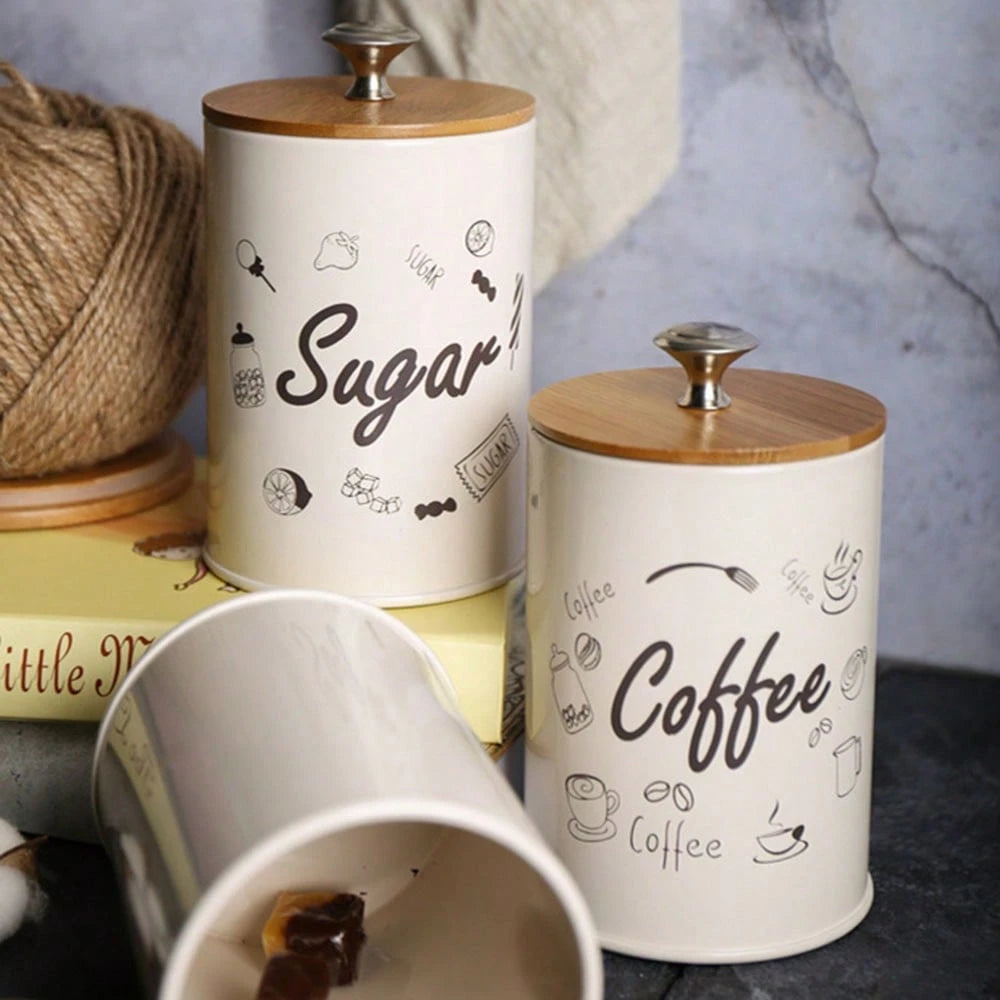 3pcs/Set Storage Tanks Dust-Proof Bamboo Cover Utensils Multifunction Box Tea Coffee Sugar Box Case Househould Can Bottle Mason Candle Jars With Lid Pink Tea Accessories Coffee Accessories Kitchen Stuff