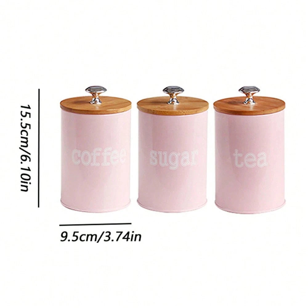 3pcs/Set Storage Tanks Dust-Proof Bamboo Cover Utensils Multifunction Box Tea Coffee Sugar Box Case Househould Can Bottle Mason Candle Jars With Lid Pink Tea Accessories Coffee Accessories Kitchen Stuff