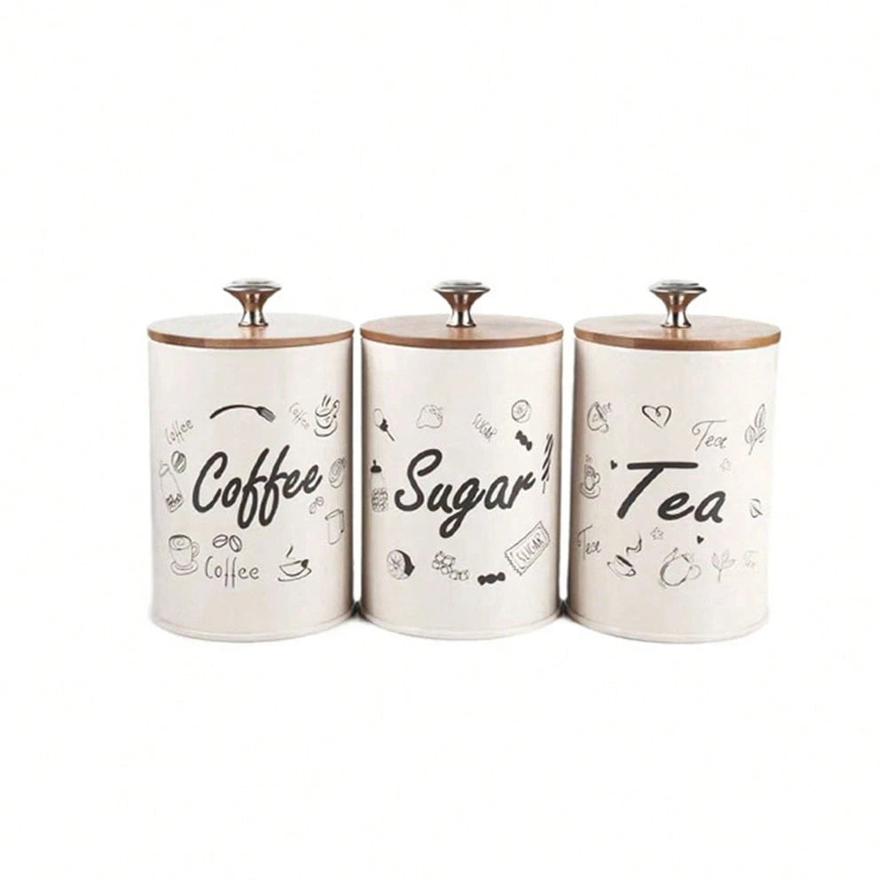 3pcs/Set Storage Tanks Dust-Proof Bamboo Cover Utensils Multifunction Box Tea Coffee Sugar Box Case Househould Can Bottle Mason Candle Jars With Lid Pink Tea Accessories Coffee Accessories Kitchen Stuff