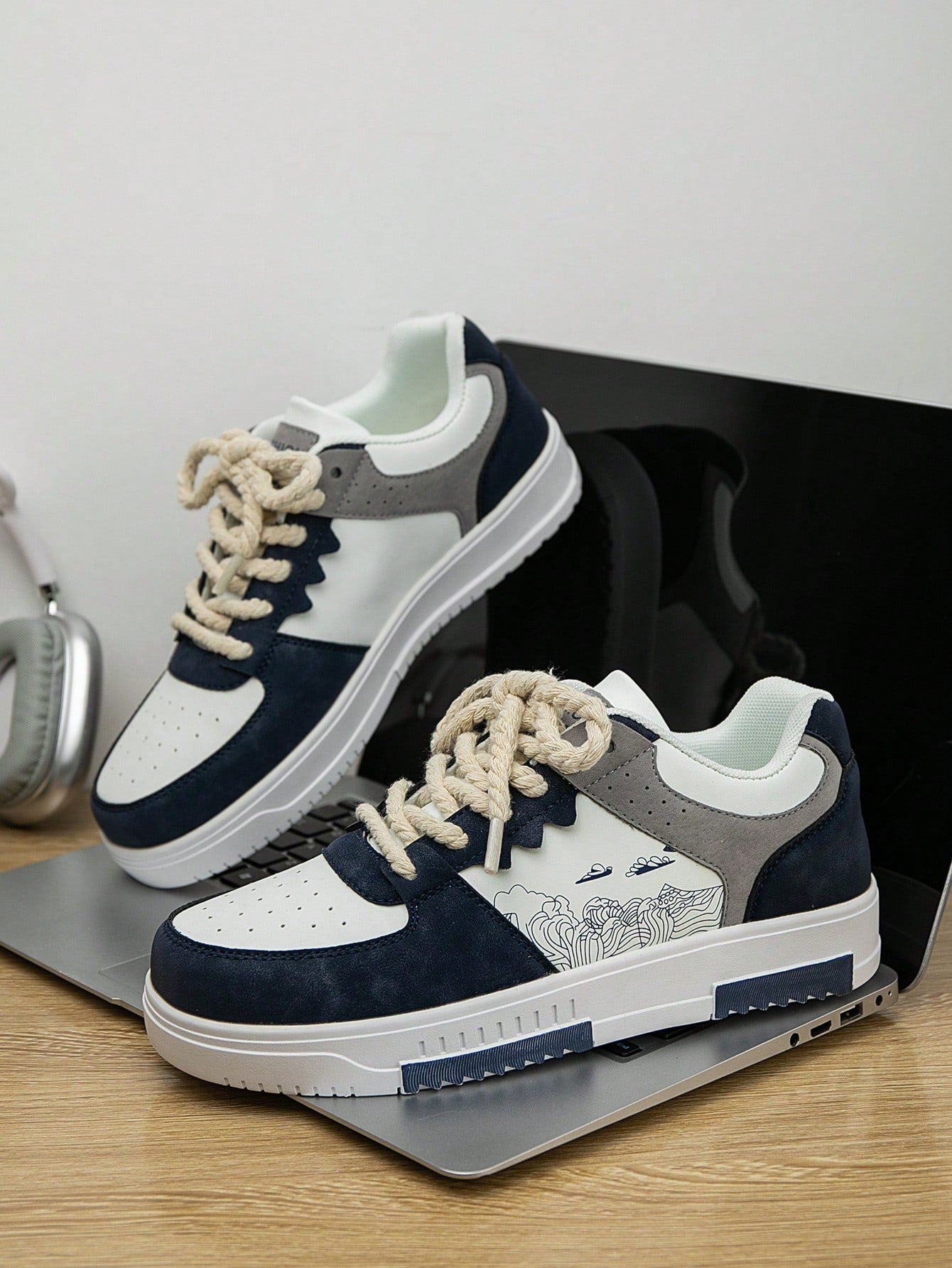 Casual Men's Random Print Low-Top Flat Sports Sneakers