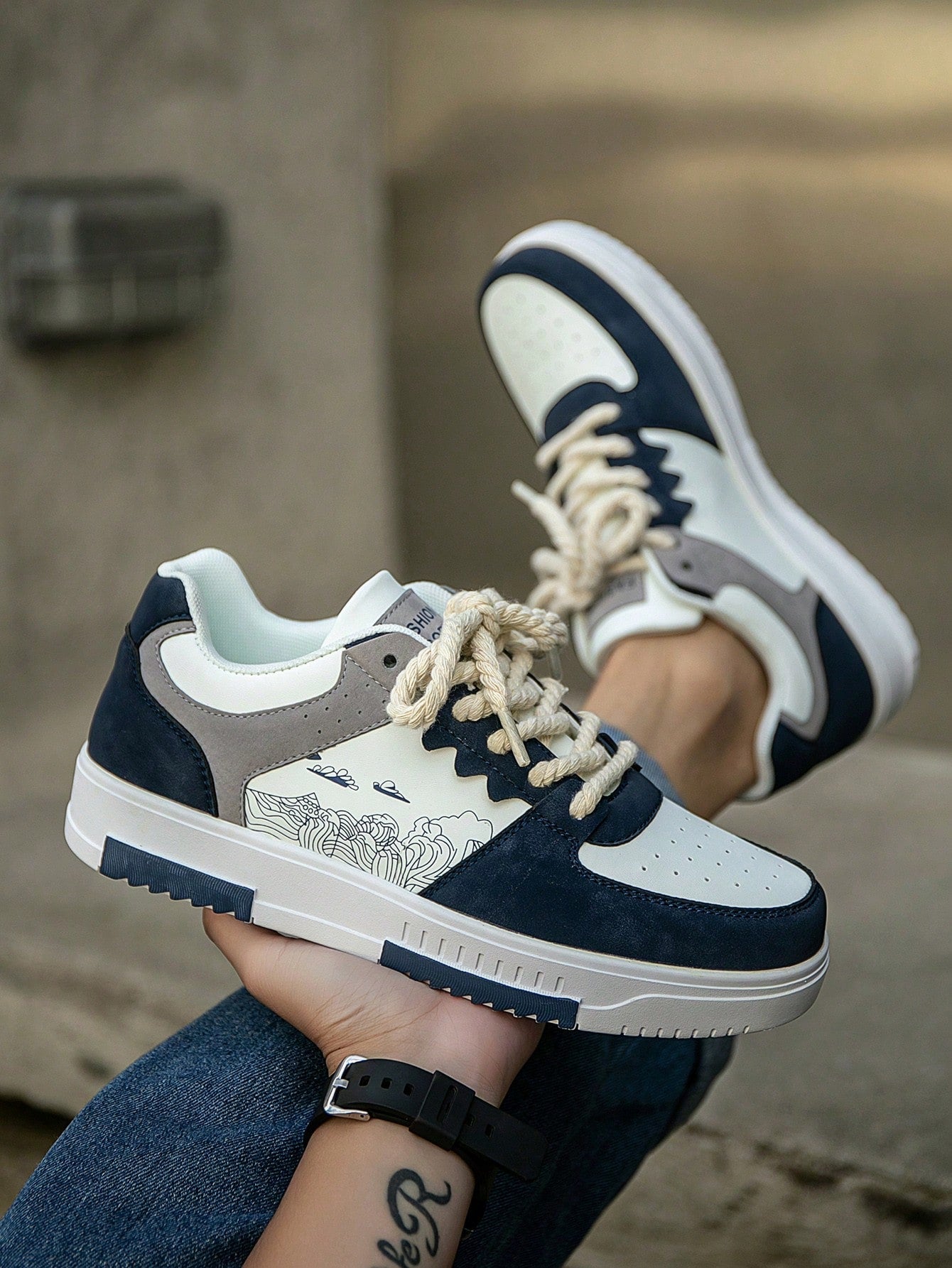 Casual Men's Random Print Low-Top Flat Sports Sneakers