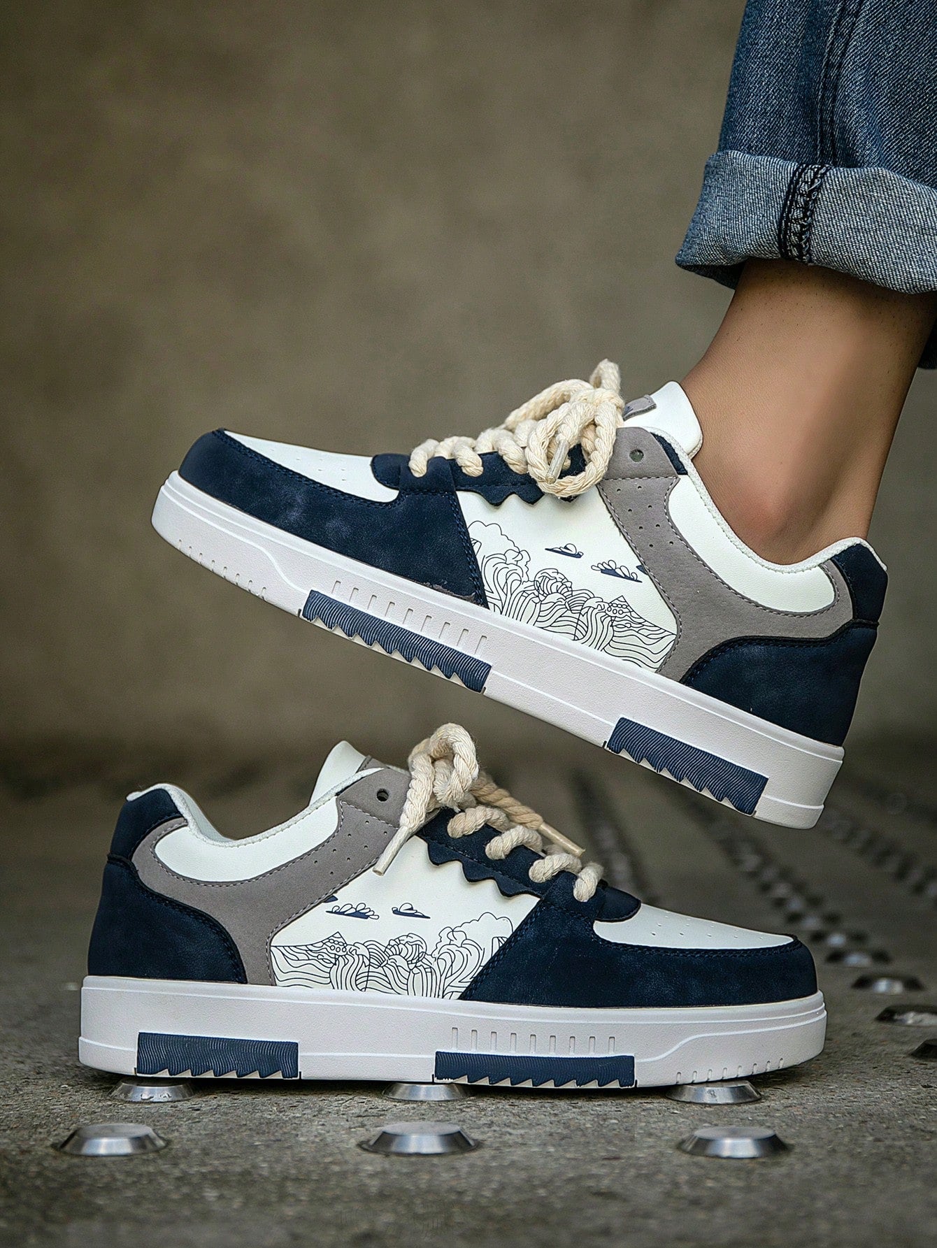 Casual Men's Random Print Low-Top Flat Sports Sneakers