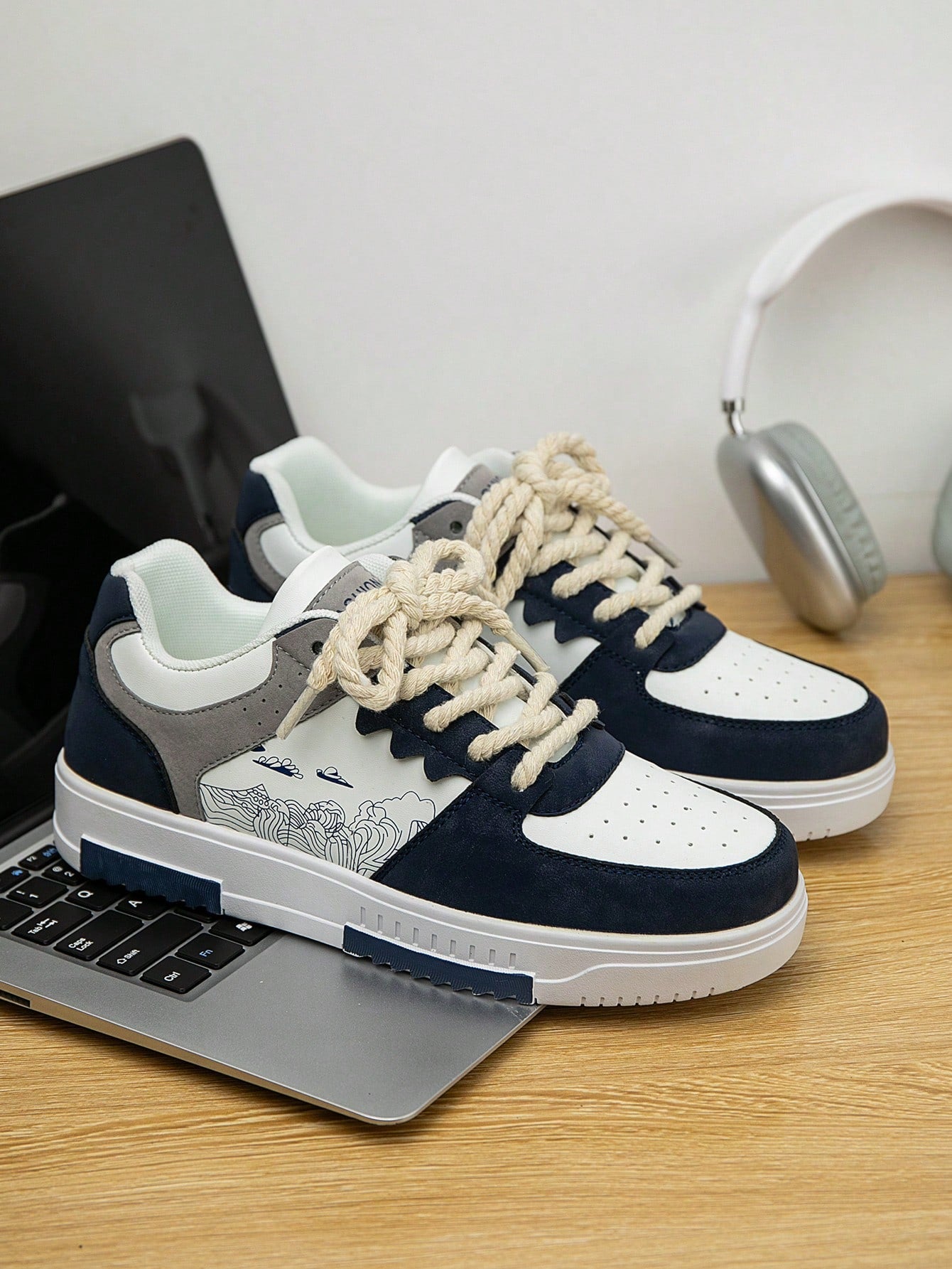 Casual Men's Random Print Low-Top Flat Sports Sneakers