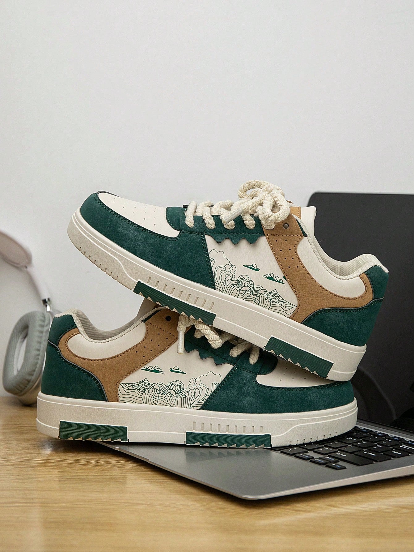 Casual Men's Random Print Low-Top Flat Sports Sneakers