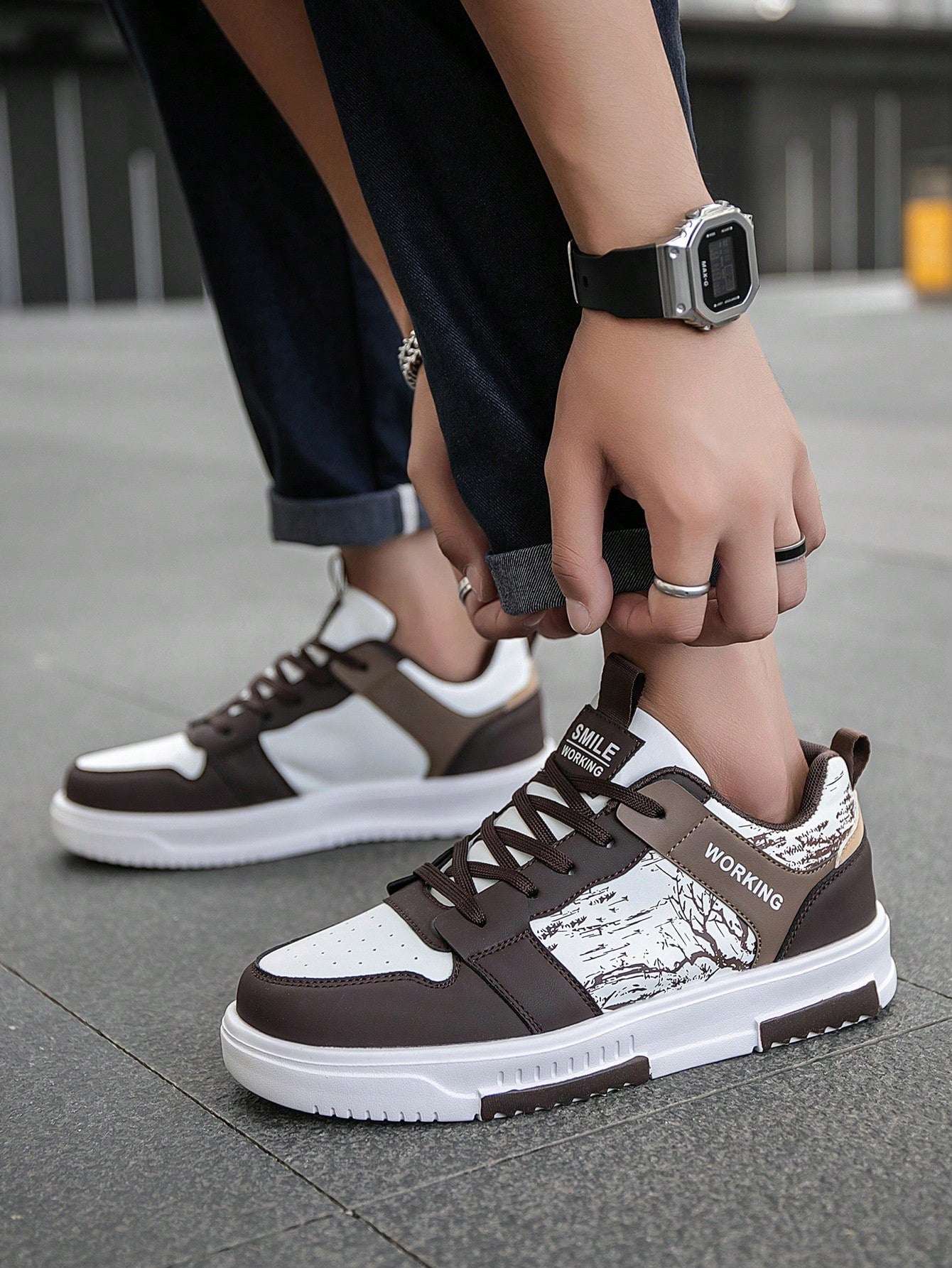 Casual Men's Random Print Low-Top Flat Sports Sneakers