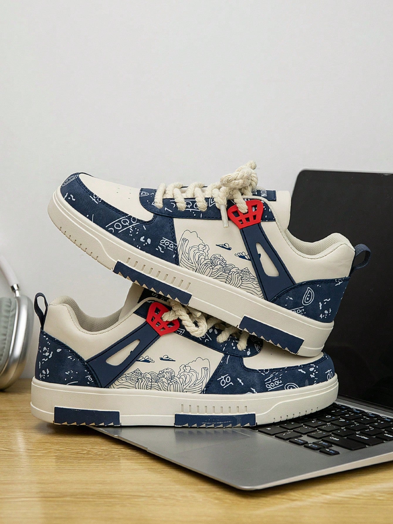 Casual Men's Random Print Low-Top Flat Sports Sneakers