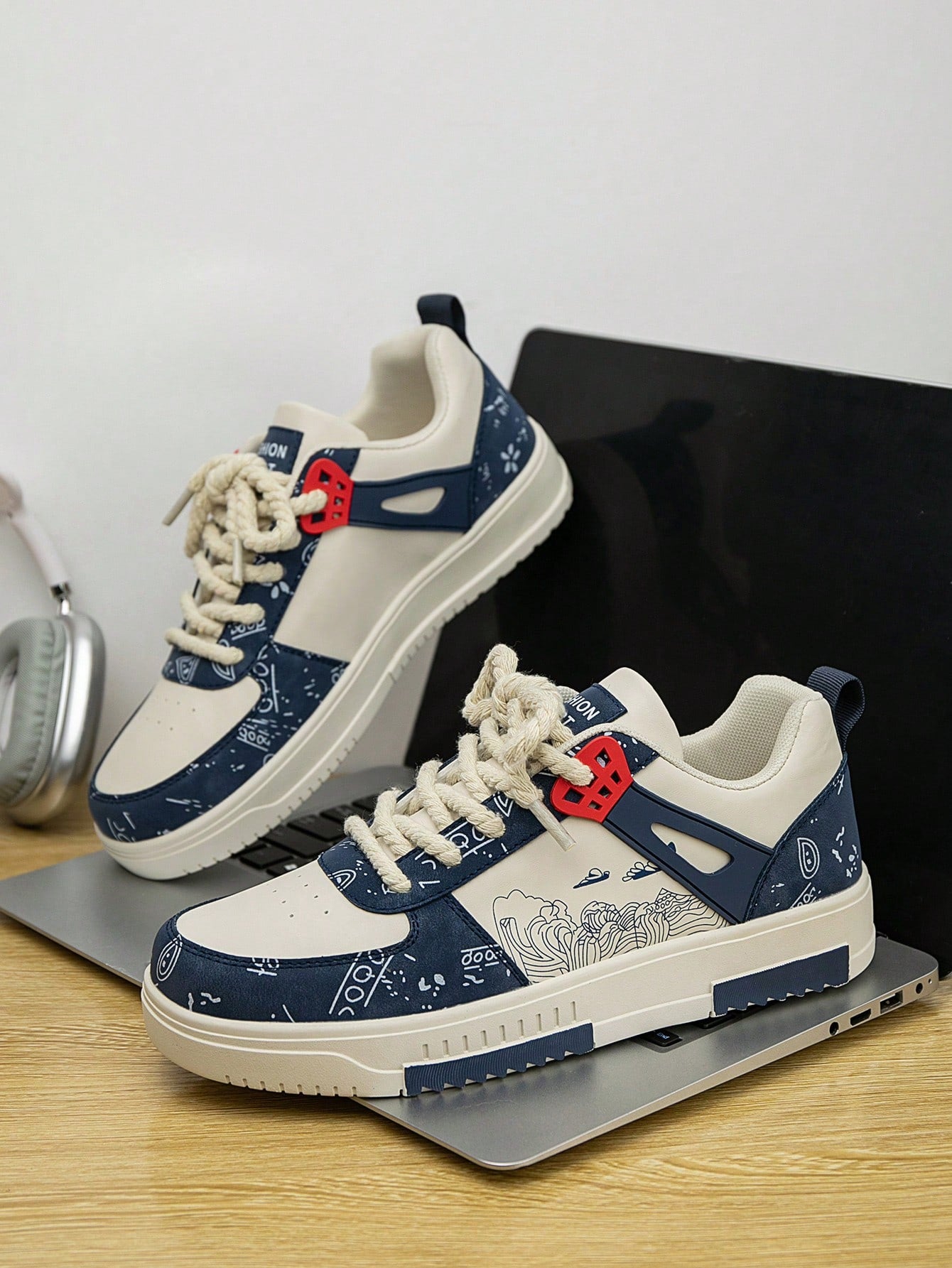 Casual Men's Random Print Low-Top Flat Sports Sneakers