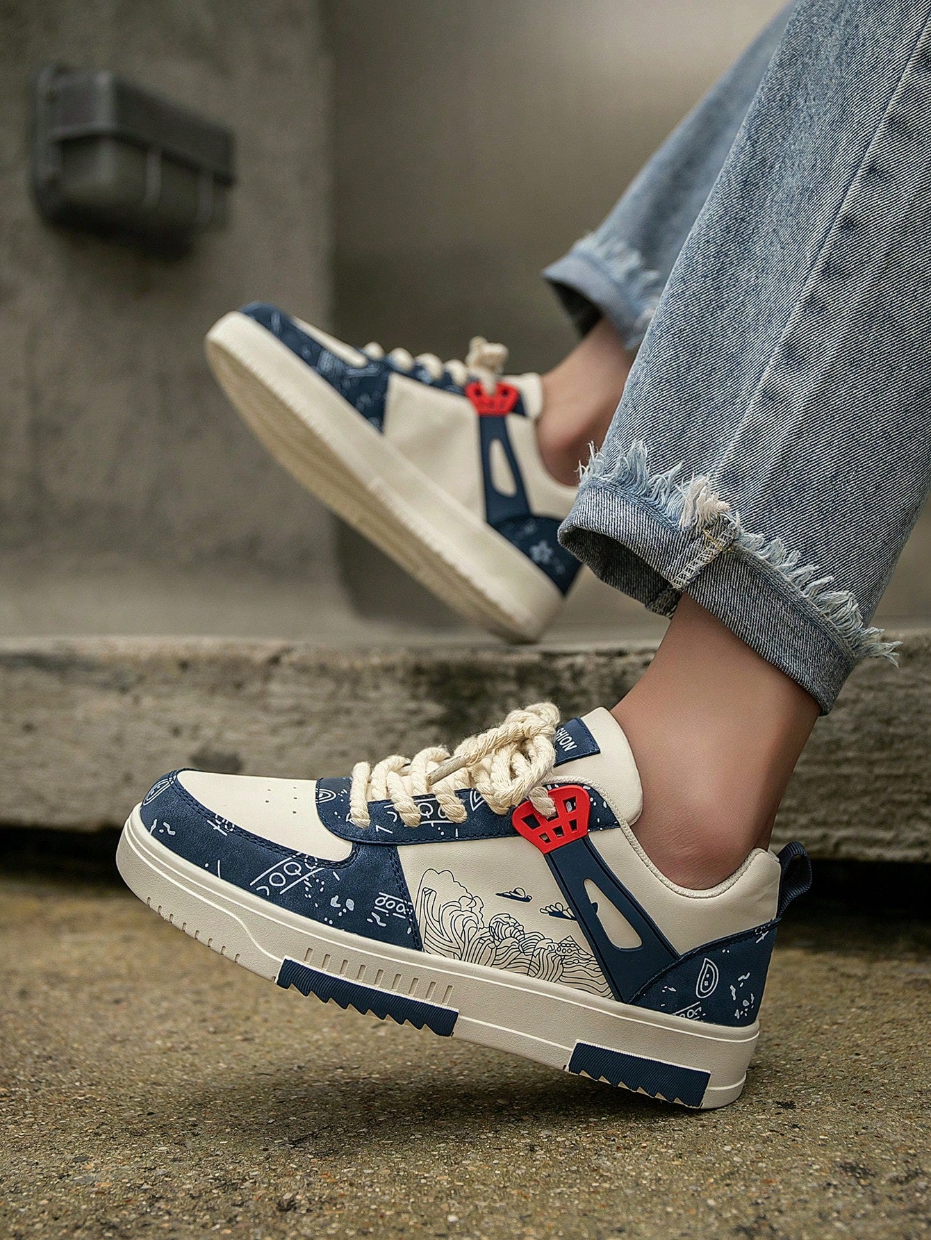 Casual Men's Random Print Low-Top Flat Sports Sneakers