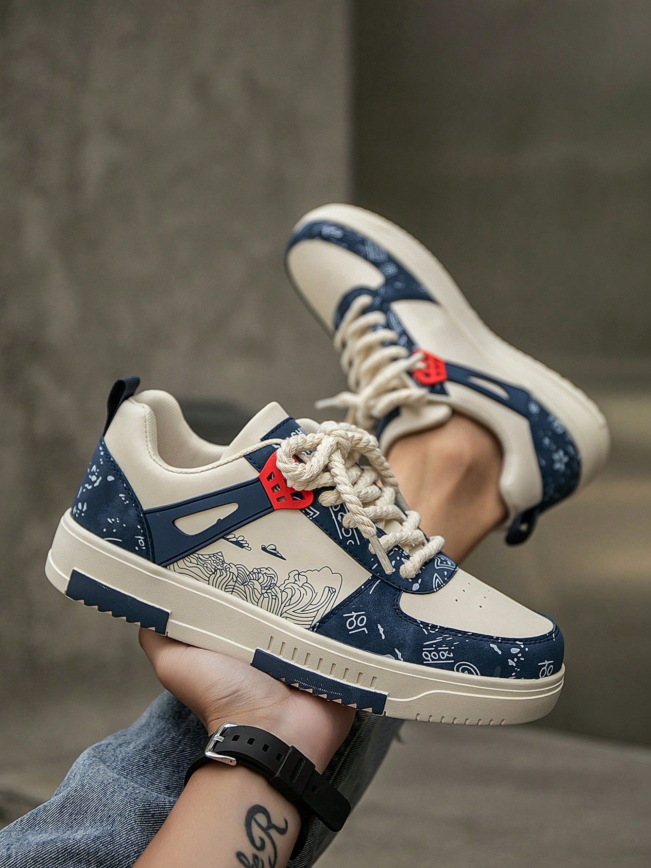 Casual Men's Random Print Low-Top Flat Sports Sneakers