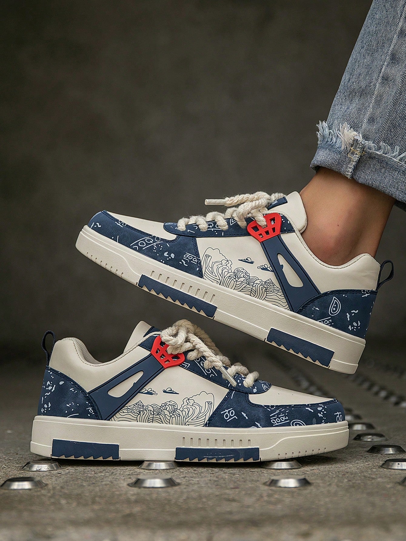 Casual Men's Random Print Low-Top Flat Sports Sneakers