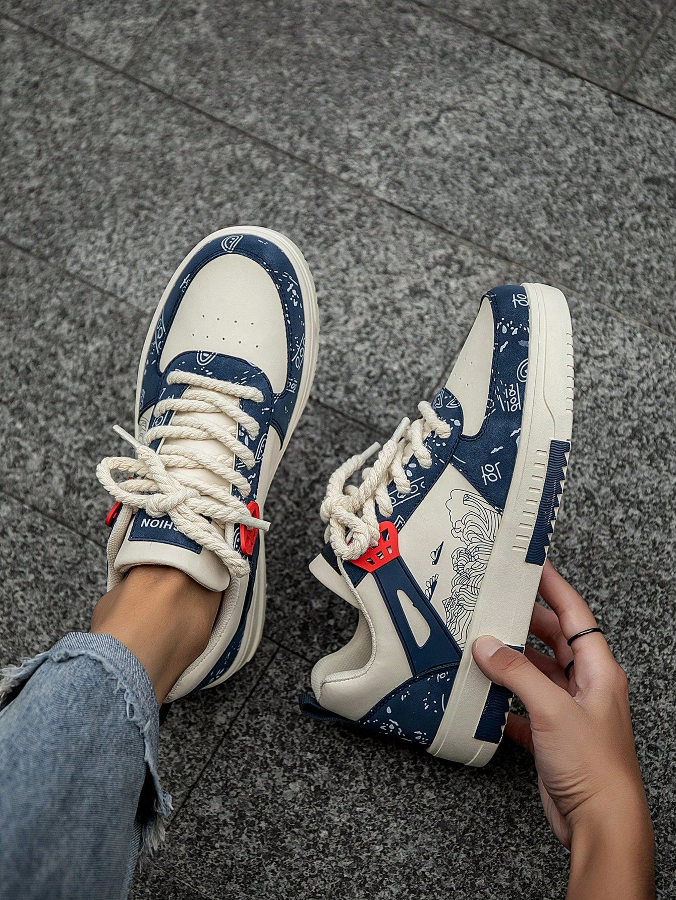 Casual Men's Random Print Low-Top Flat Sports Sneakers