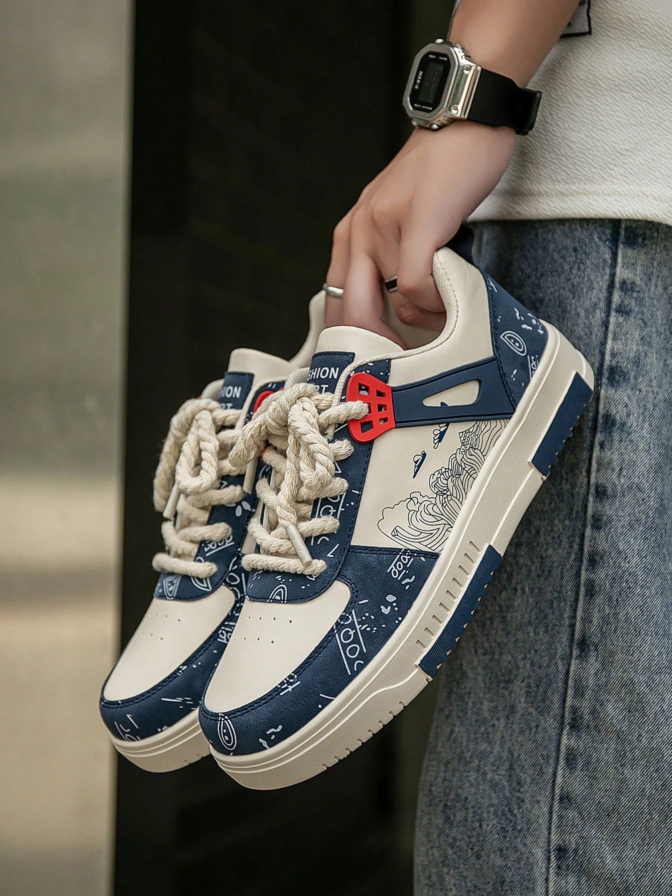 Casual Men's Random Print Low-Top Flat Sports Sneakers