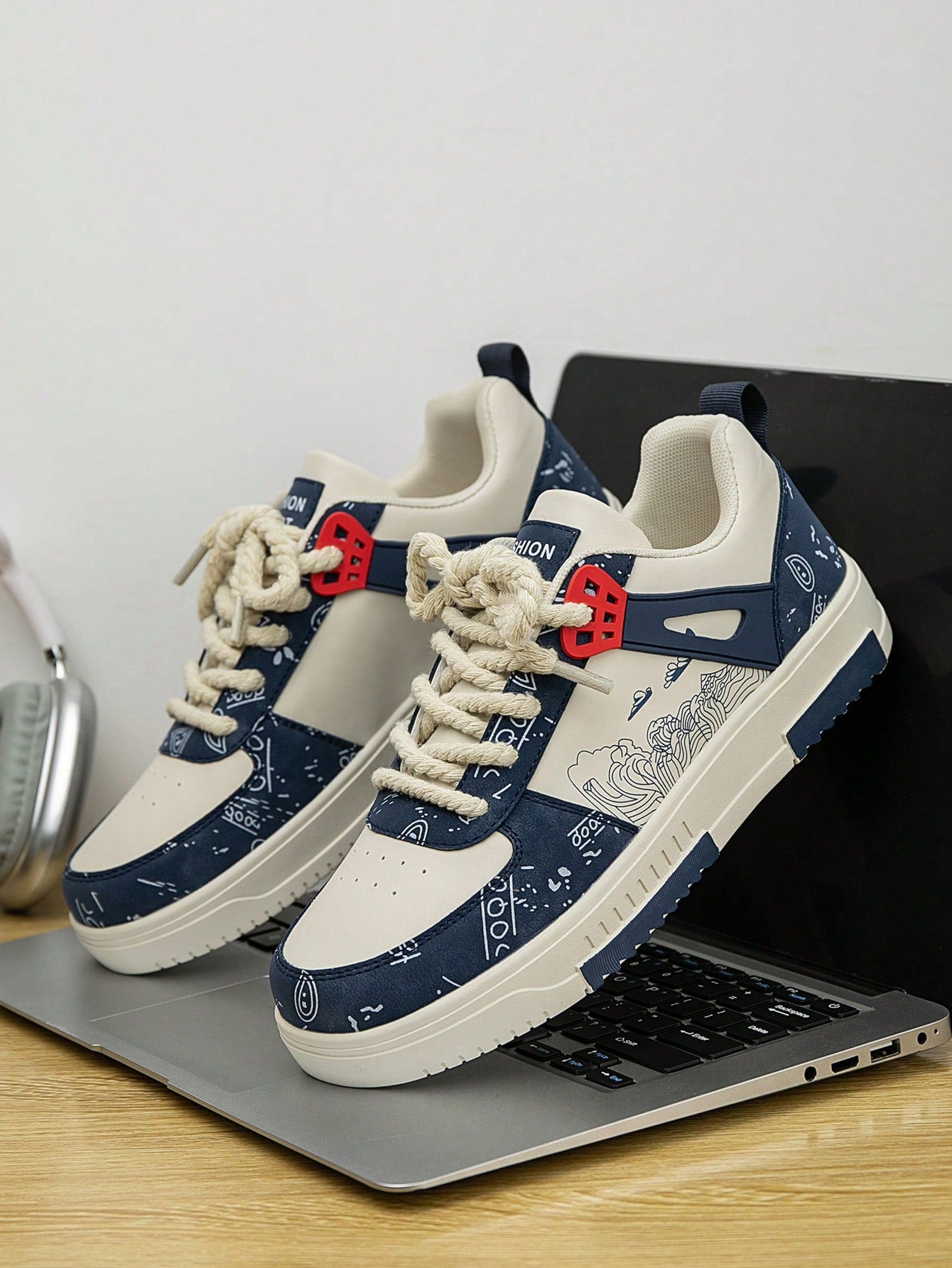 Casual Men's Random Print Low-Top Flat Sports Sneakers