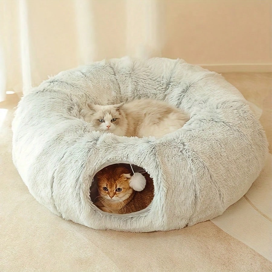Foldable Plush Cat Tunnel, Washable Multi-Functional Interlock Cat Tube, Color Of Buttons (Orange And Black Random)