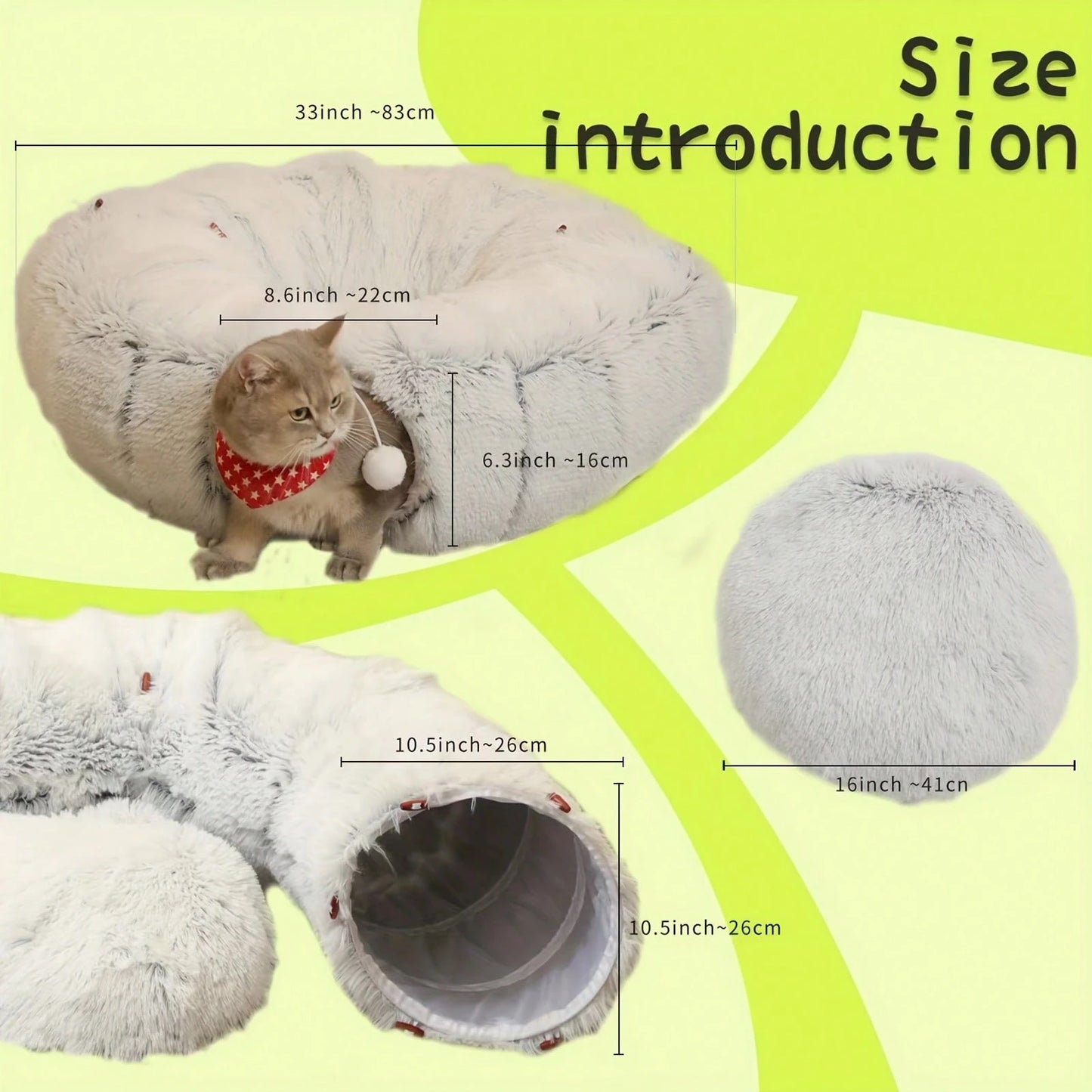 Foldable Plush Cat Tunnel, Washable Multi-Functional Interlock Cat Tube, Color Of Buttons (Orange And Black Random)