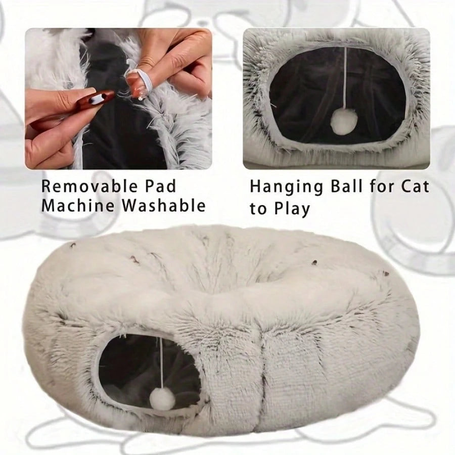 Foldable Plush Cat Tunnel, Washable Multi-Functional Interlock Cat Tube, Color Of Buttons (Orange And Black Random)