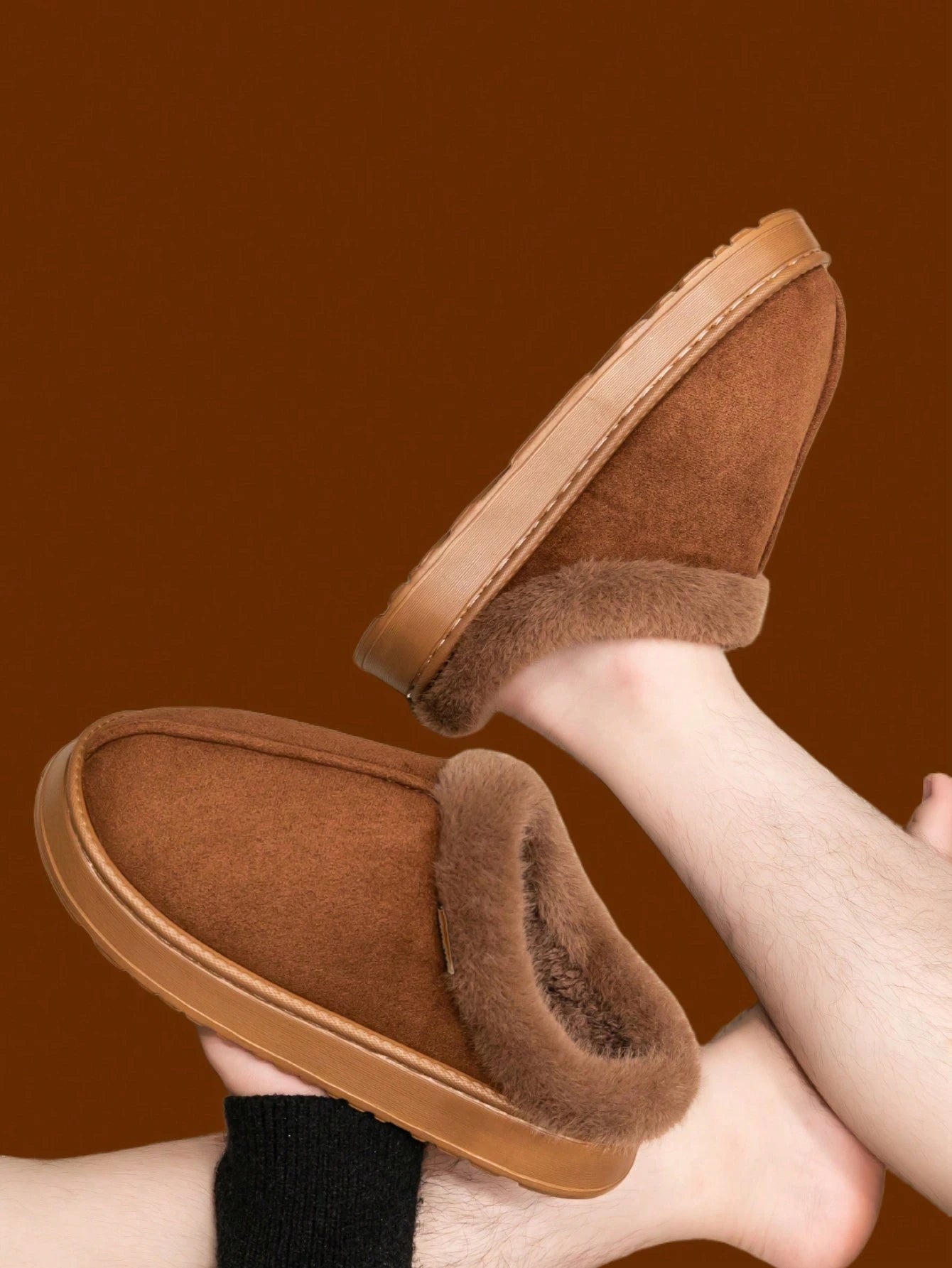 Fashionable & Cozy Men's Coffee Fuzzy Slippers
