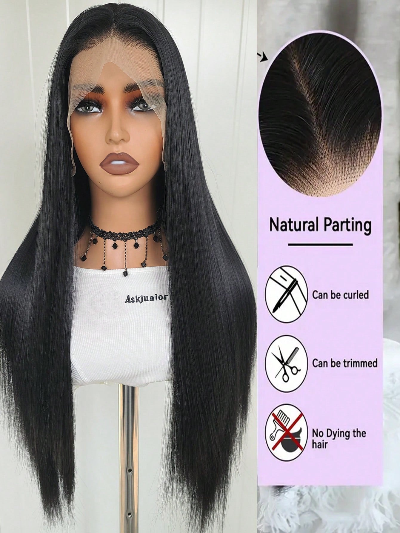 13"X4" 24" Straight Black Color Lace Front Wig For Women - Heat Resistant Synthetic Hair, Pre-Plucked Natural Hairline And Youthful Hair