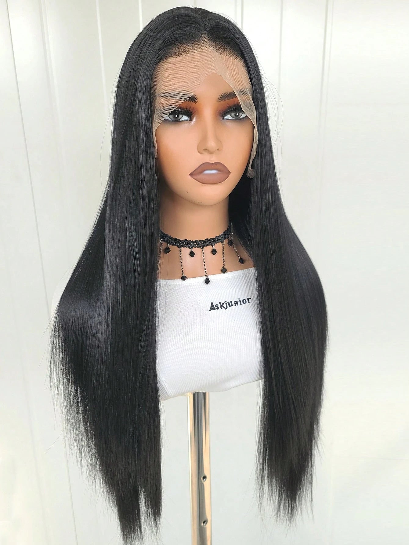 13"X4" 24" Straight Black Color Lace Front Wig For Women - Heat Resistant Synthetic Hair, Pre-Plucked Natural Hairline And Youthful Hair