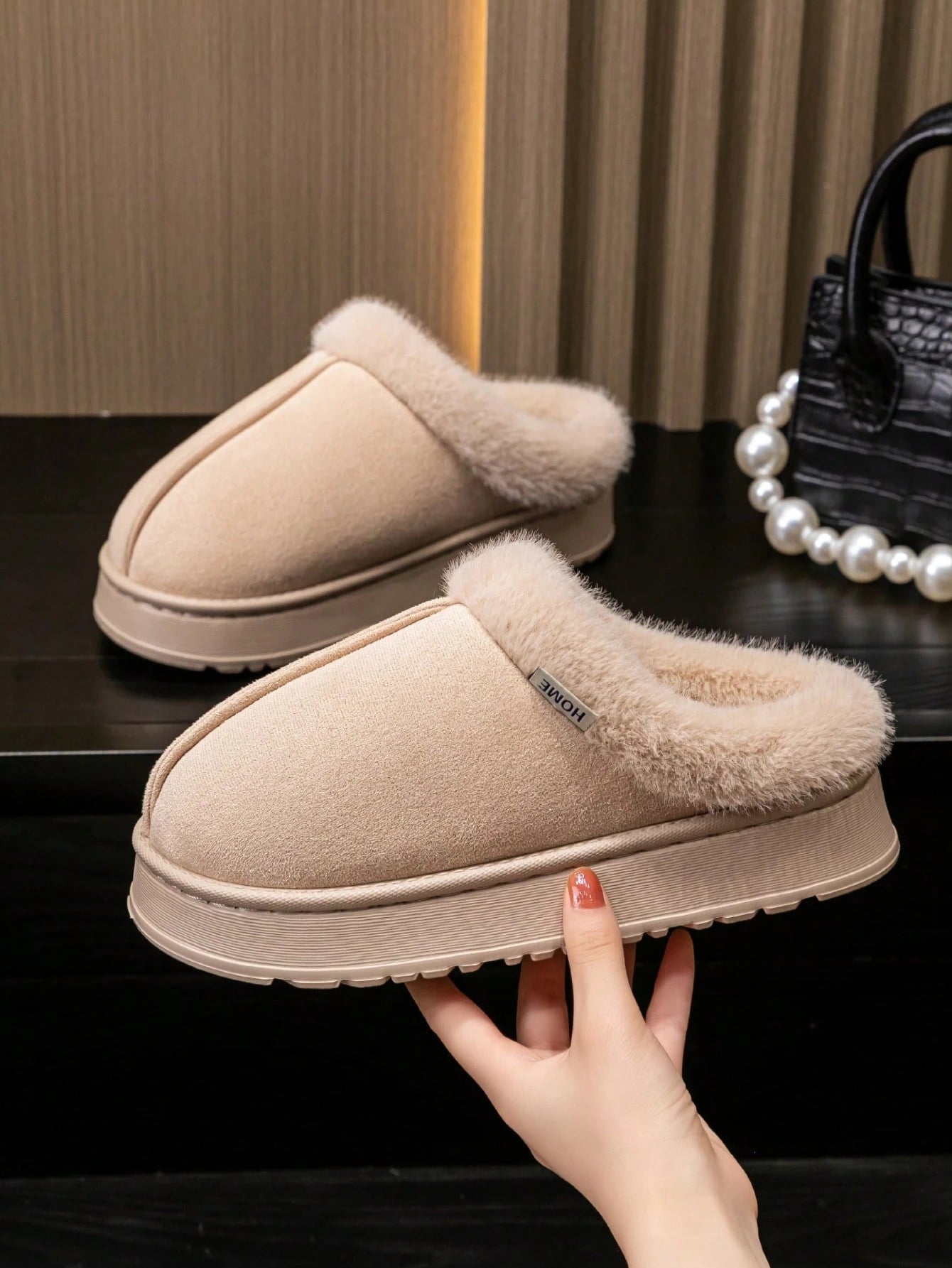 Women's Autumn inter Plush Lined Thick Sole Slippers Comfortable Non-Slip Warm Indoo utdoor Soft Luxury Fuzzy Slides