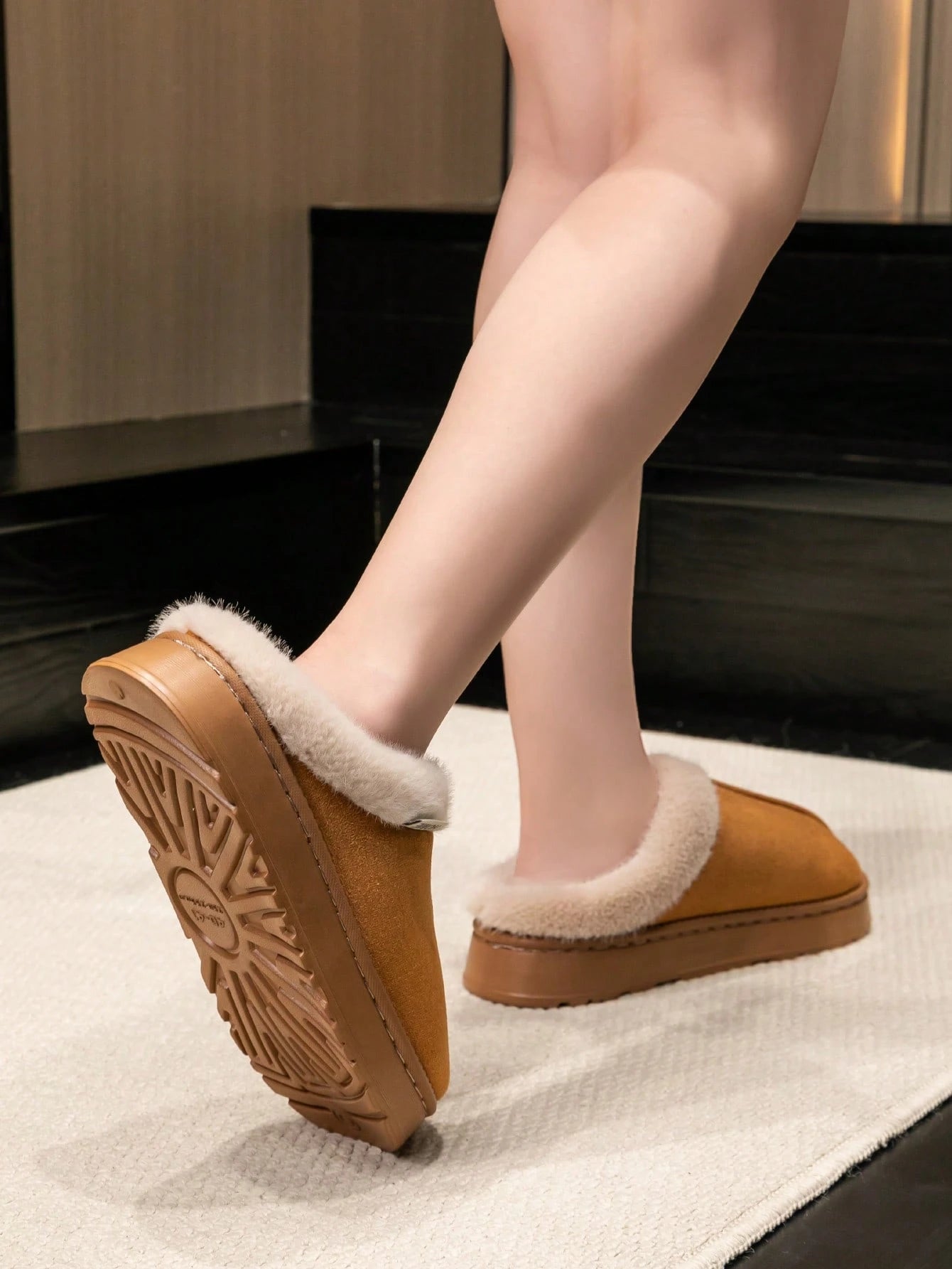 Women's Autumn inter Plush Lined Thick Sole Slippers Comfortable Non-Slip Warm Indoo utdoor Soft Luxury Fuzzy Slides