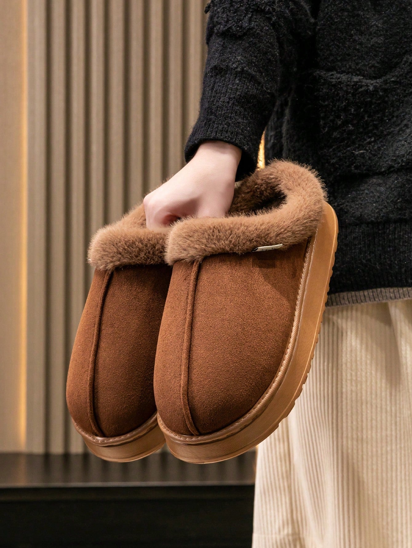 Women's Autumn inter Plush Lined Thick Sole Slippers Comfortable Non-Slip Warm Indoo utdoor Soft Luxury Fuzzy Slides