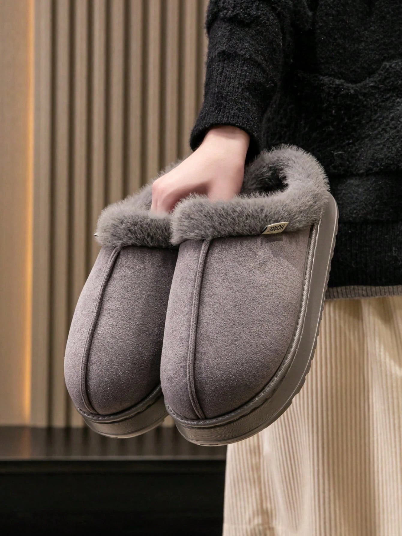 Women's Autumn inter Plush Lined Thick Sole Slippers Comfortable Non-Slip Warm Indoo utdoor Soft Luxury Fuzzy Slides