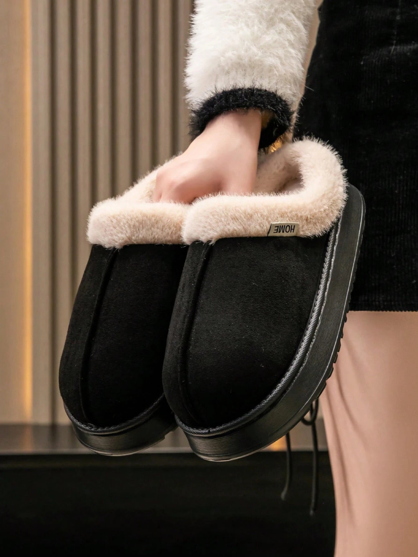 Women's Autumn inter Plush Lined Thick Sole Slippers Comfortable Non-Slip Warm Indoo utdoor Soft Luxury Fuzzy Slides