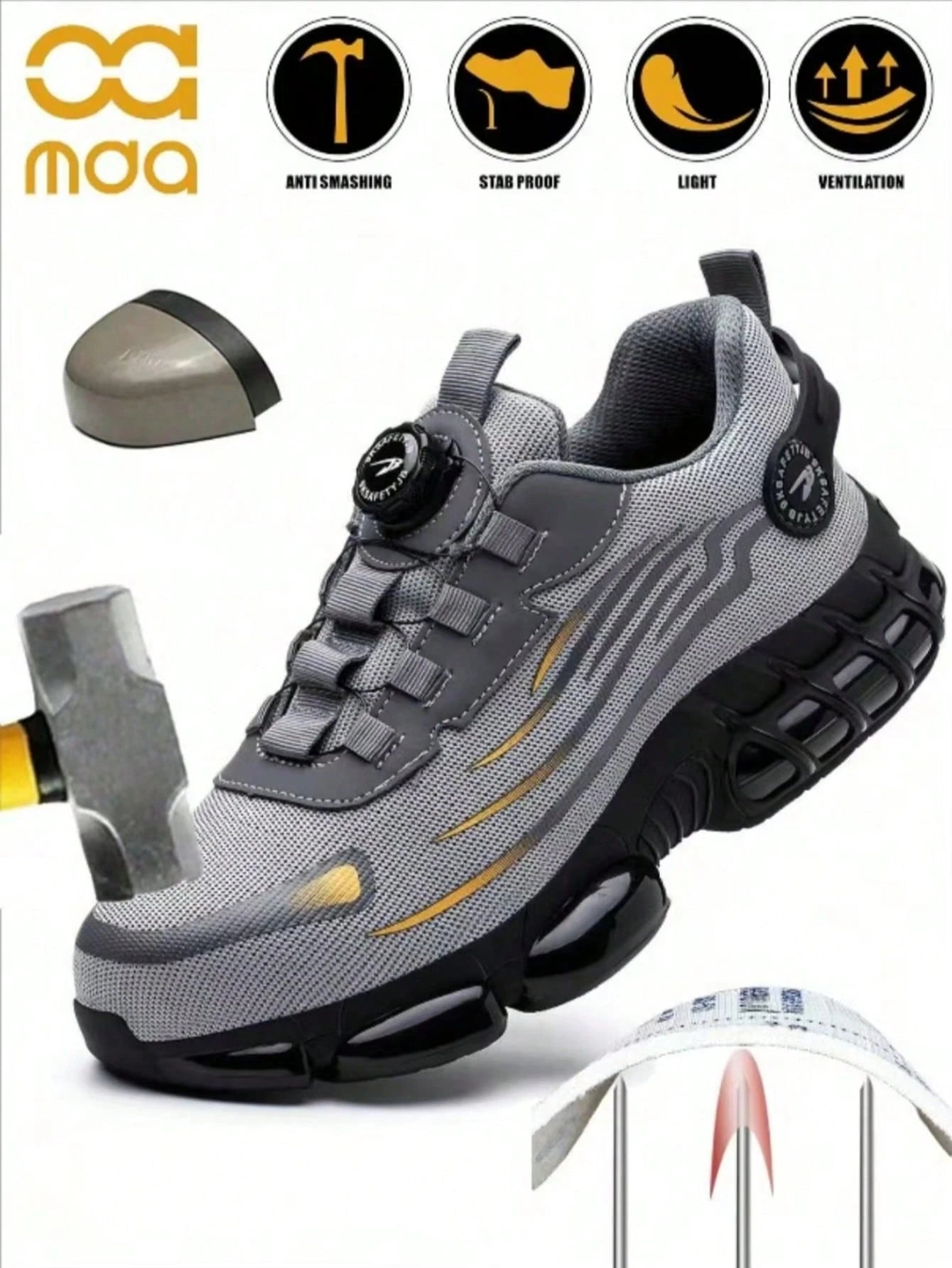Men's Safety Shoes, Lightweight Breathable Anti-Smash Work Shoes