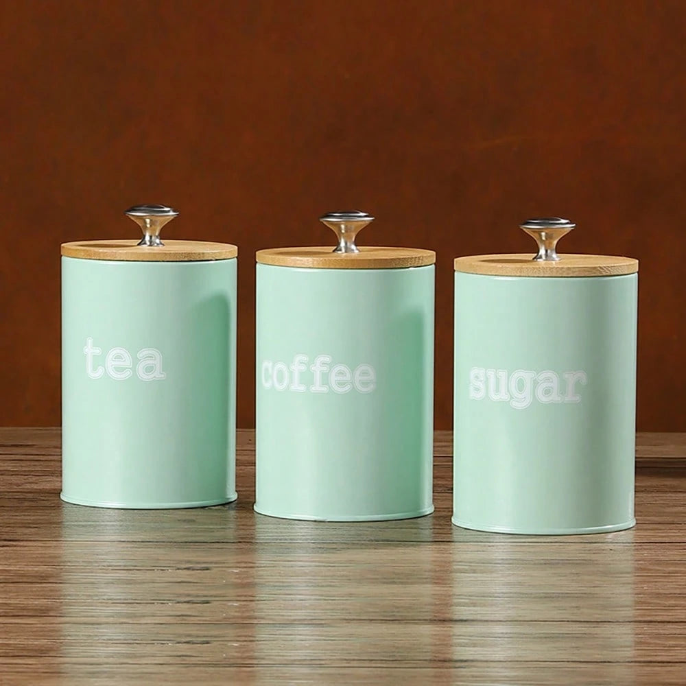 3pcs/Set Storage Tanks Dust-Proof Bamboo Cover Utensils Multifunction Box Tea Coffee Sugar Box Case Househould Can Bottle Mason Candle Jars With Lid Pink Tea Accessories Coffee Accessories Kitchen Stuff