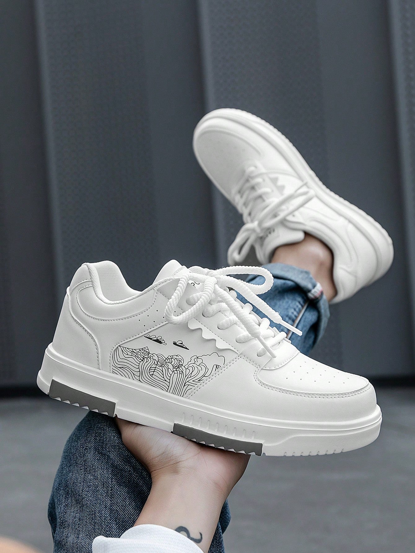 Casual Men's Random Print Low-Top Flat Sports Sneakers