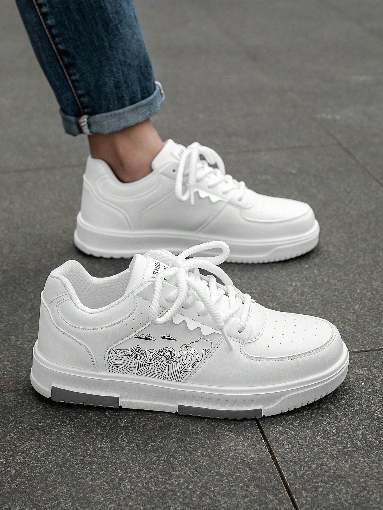 Casual Men's Random Print Low-Top Flat Sports Sneakers
