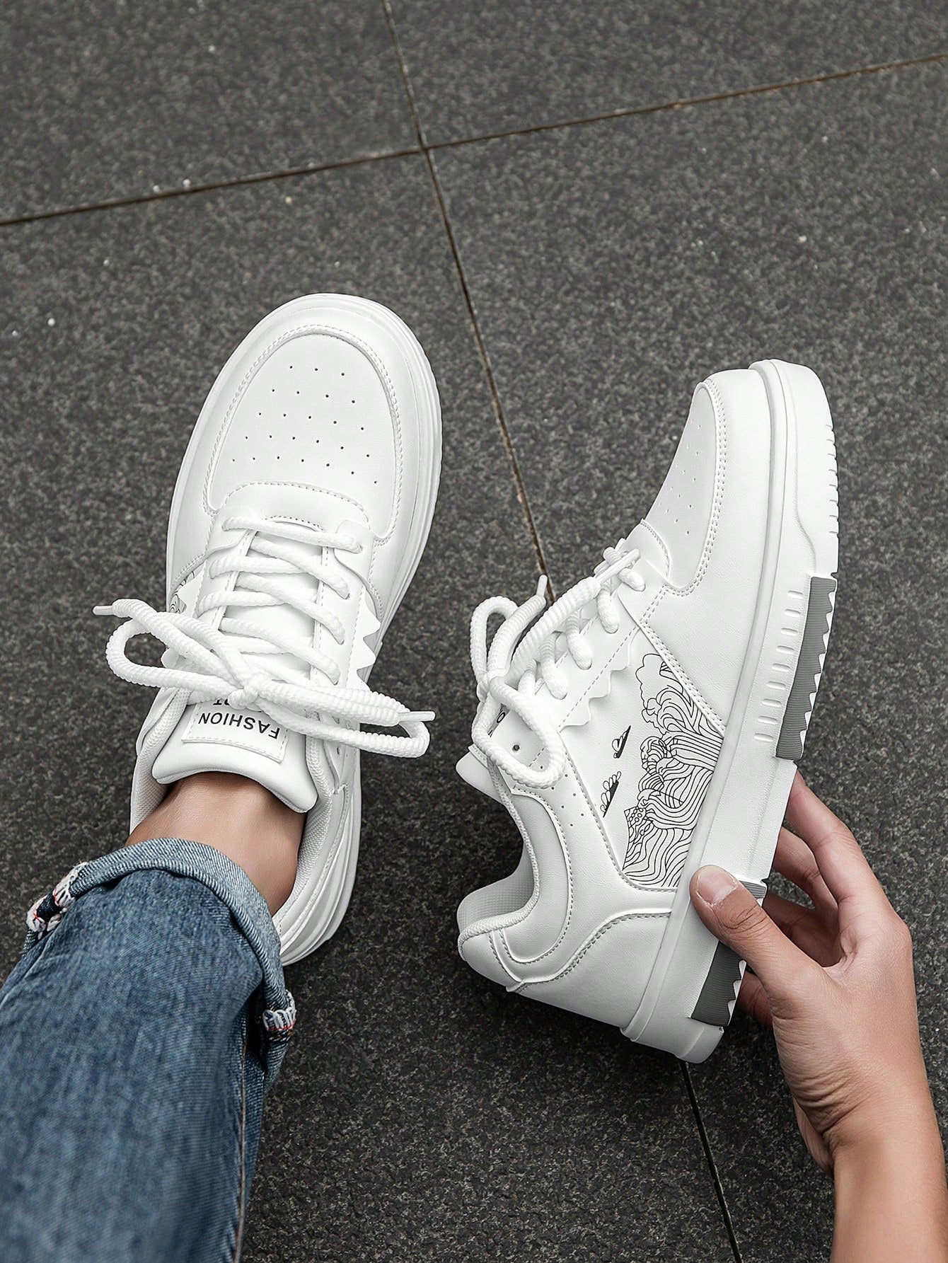 Casual Men's Random Print Low-Top Flat Sports Sneakers