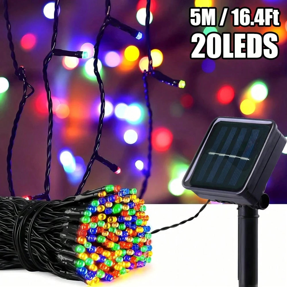 1 String Of 20/50/100/200 LED Solar Powered Lights, Outdoor Green Wire Solar Christmas Lights, 8 Flashing Modes, Suitable For Stage Lighting