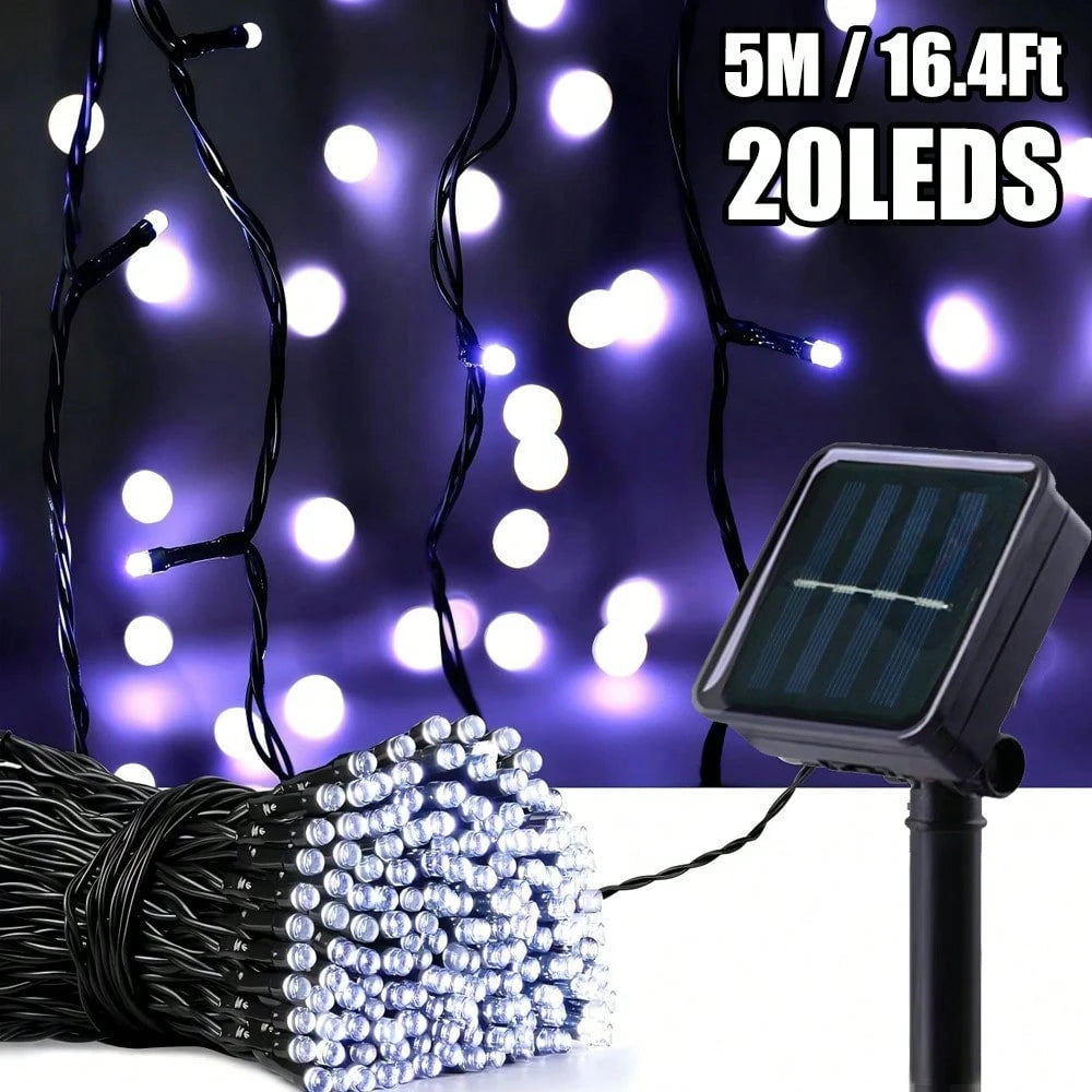 1 String Of 20/50/100/200 LED Solar Powered Lights, Outdoor Green Wire Solar Christmas Lights, 8 Flashing Modes, Suitable For Stage Lighting