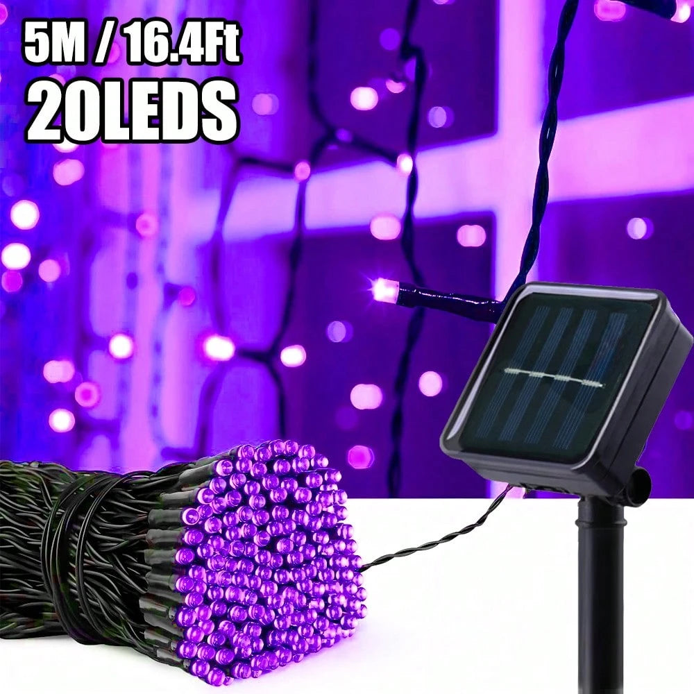 1 String Of 20/50/100/200 LED Solar Powered Lights, Outdoor Green Wire Solar Christmas Lights, 8 Flashing Modes, Suitable For Stage Lighting