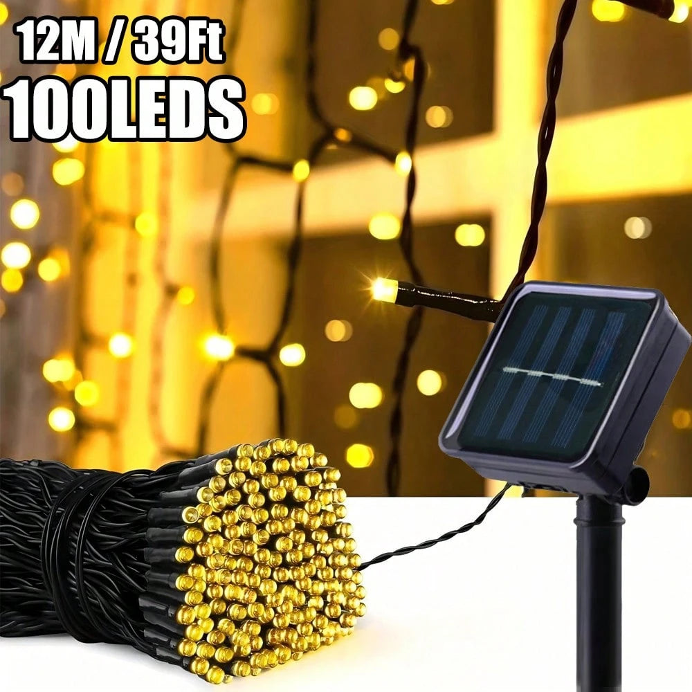 1 String Of 20/50/100/200 LED Solar Powered Lights, Outdoor Green Wire Solar Christmas Lights, 8 Flashing Modes, Suitable For Stage Lighting
