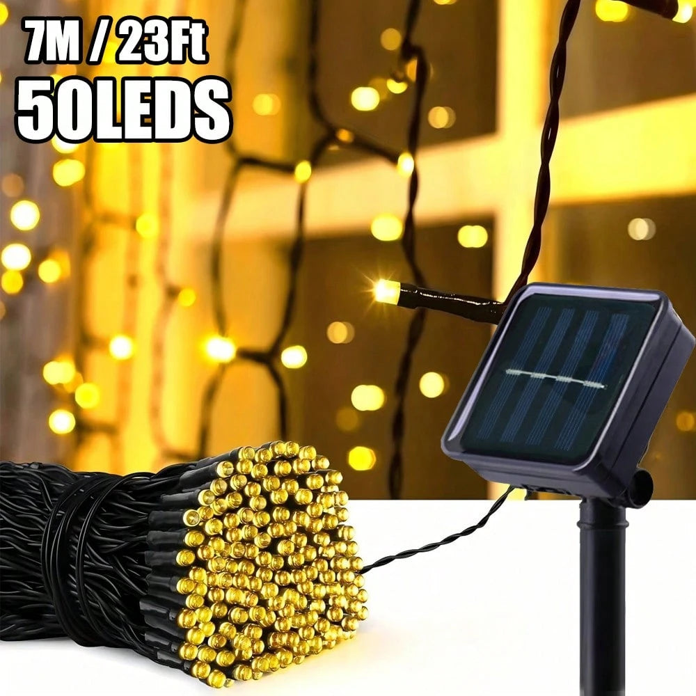 1 String Of 20/50/100/200 LED Solar Powered Lights, Outdoor Green Wire Solar Christmas Lights, 8 Flashing Modes, Suitable For Stage Lighting