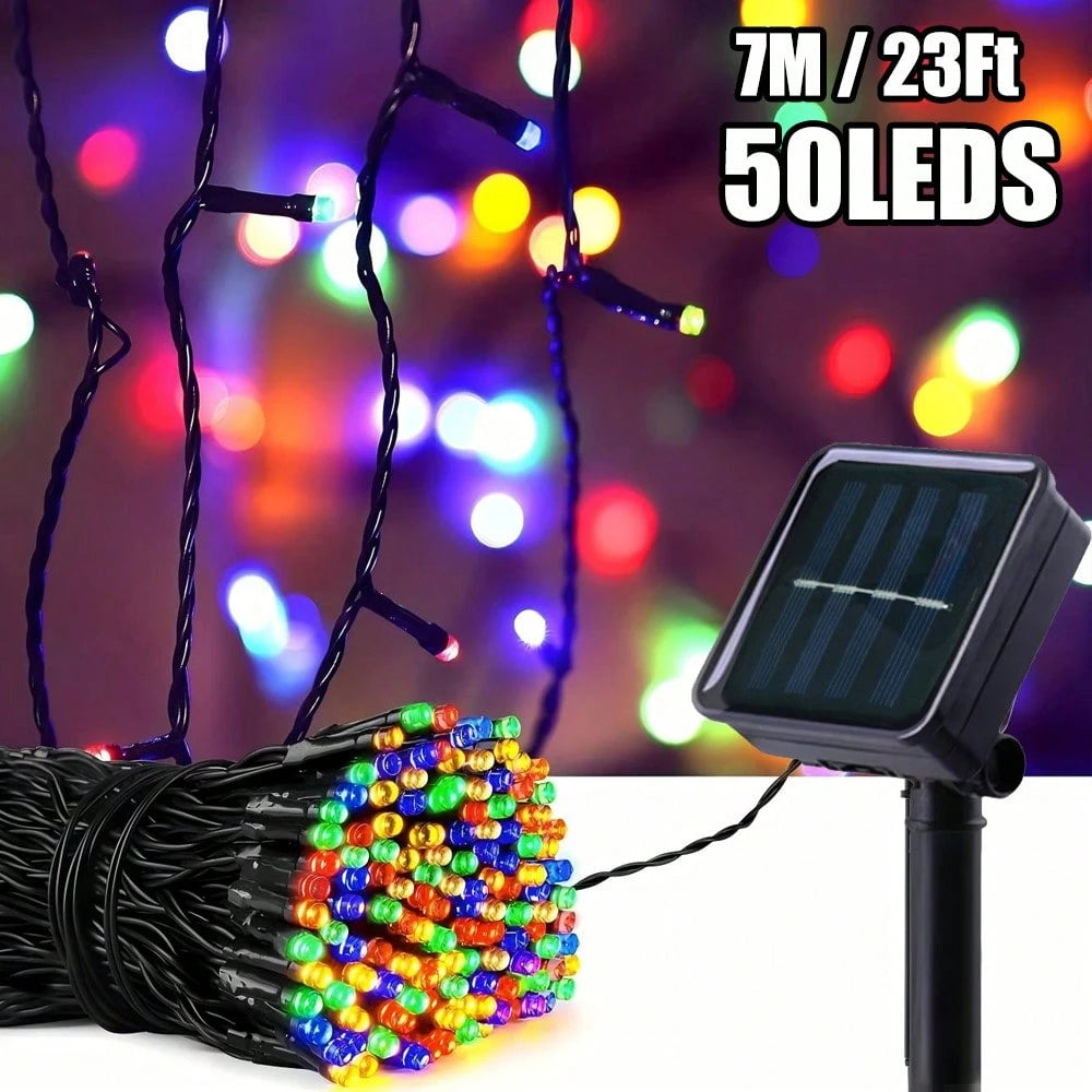 1 String Of 20/50/100/200 LED Solar Powered Lights, Outdoor Green Wire Solar Christmas Lights, 8 Flashing Modes, Suitable For Stage Lighting
