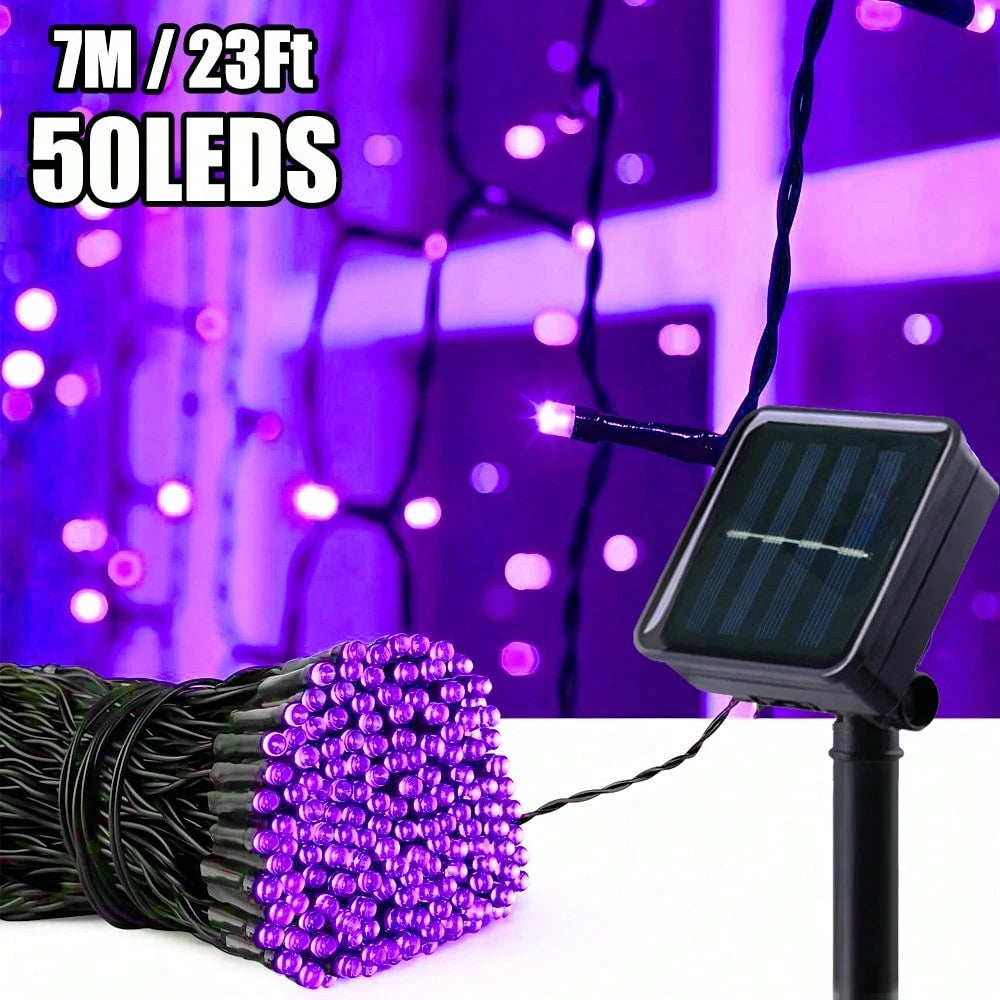 1 String Of 20/50/100/200 LED Solar Powered Lights, Outdoor Green Wire Solar Christmas Lights, 8 Flashing Modes, Suitable For Stage Lighting