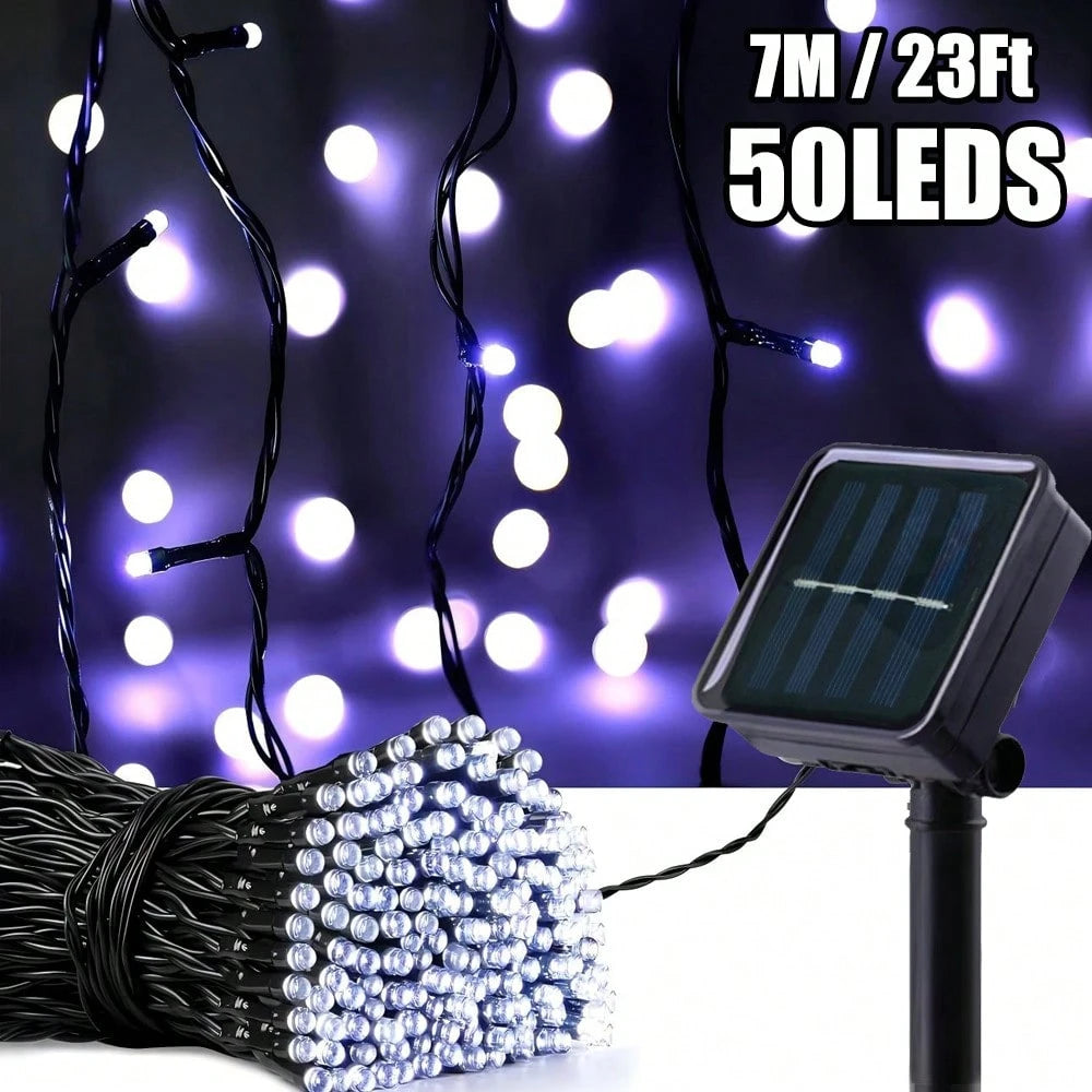 1 String Of 20/50/100/200 LED Solar Powered Lights, Outdoor Green Wire Solar Christmas Lights, 8 Flashing Modes, Suitable For Stage Lighting