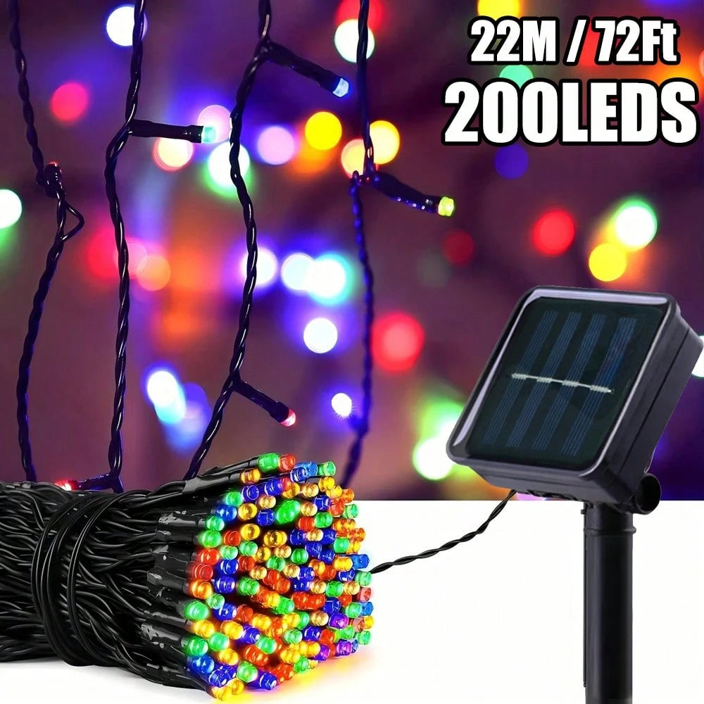 1 String Of 20/50/100/200 LED Solar Powered Lights, Outdoor Green Wire Solar Christmas Lights, 8 Flashing Modes, Suitable For Stage Lighting