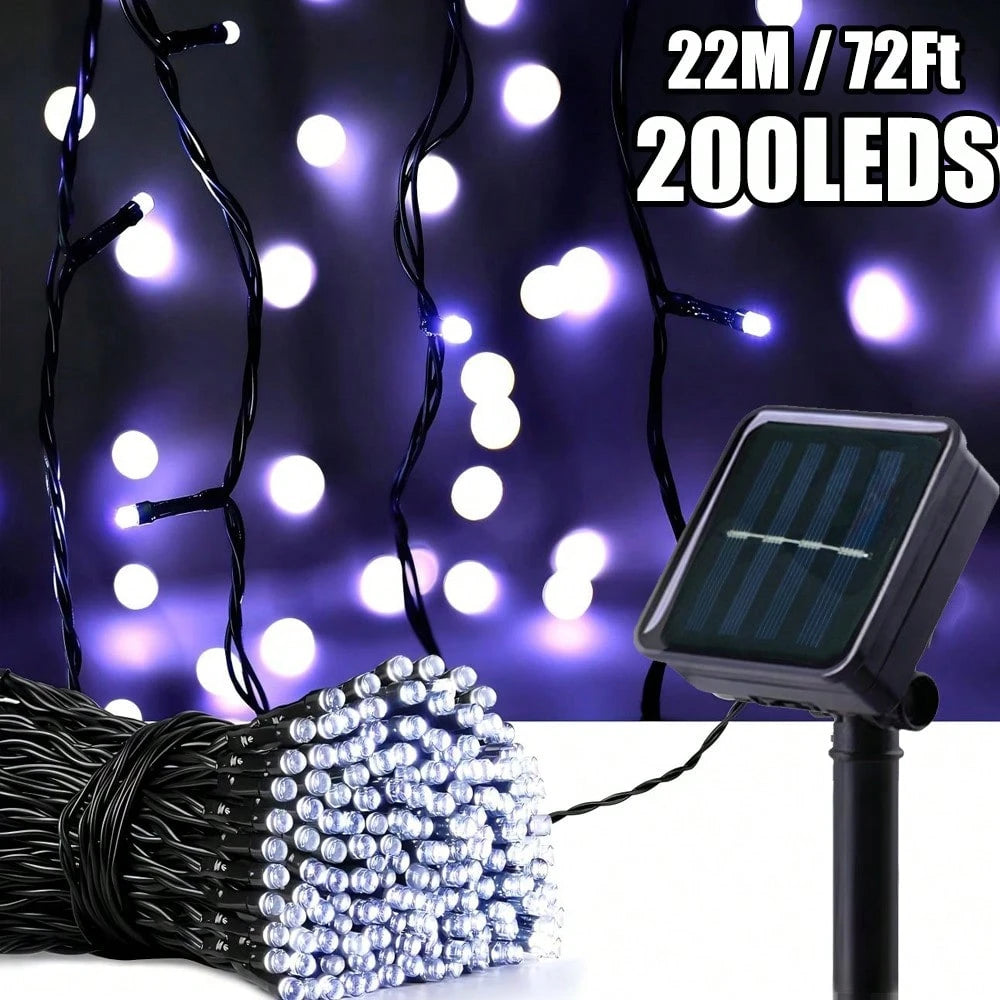 1 String Of 20/50/100/200 LED Solar Powered Lights, Outdoor Green Wire Solar Christmas Lights, 8 Flashing Modes, Suitable For Stage Lighting
