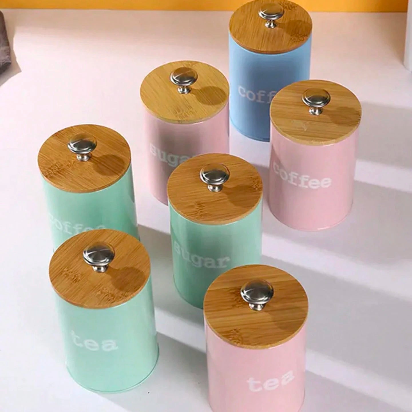 3pcs/Set Storage Tanks Dust-Proof Bamboo Cover Utensils Multifunction Box Tea Coffee Sugar Box Case Househould Can Bottle Mason Candle Jars With Lid Pink Tea Accessories Coffee Accessories Kitchen Stuff