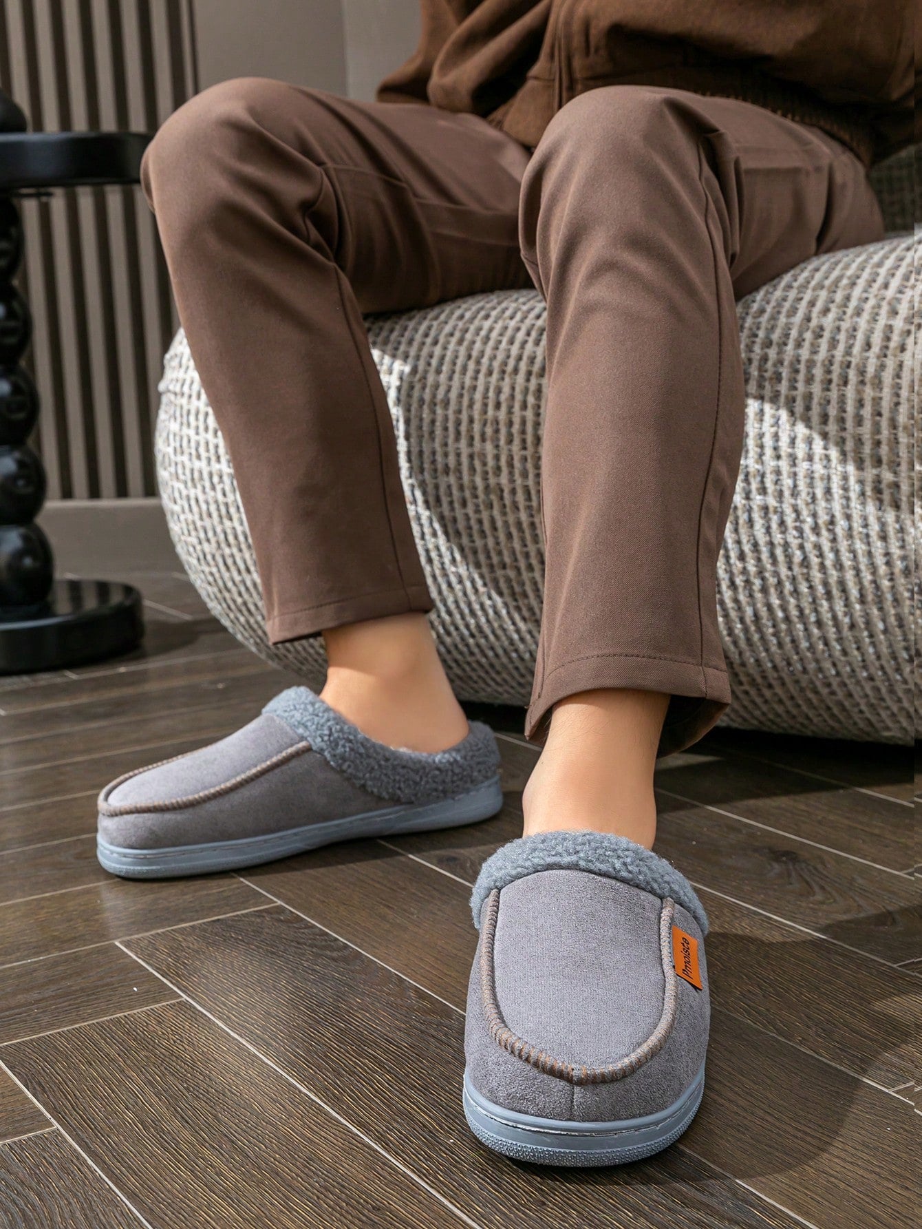 Men's Furry Patchwork Design Slippers