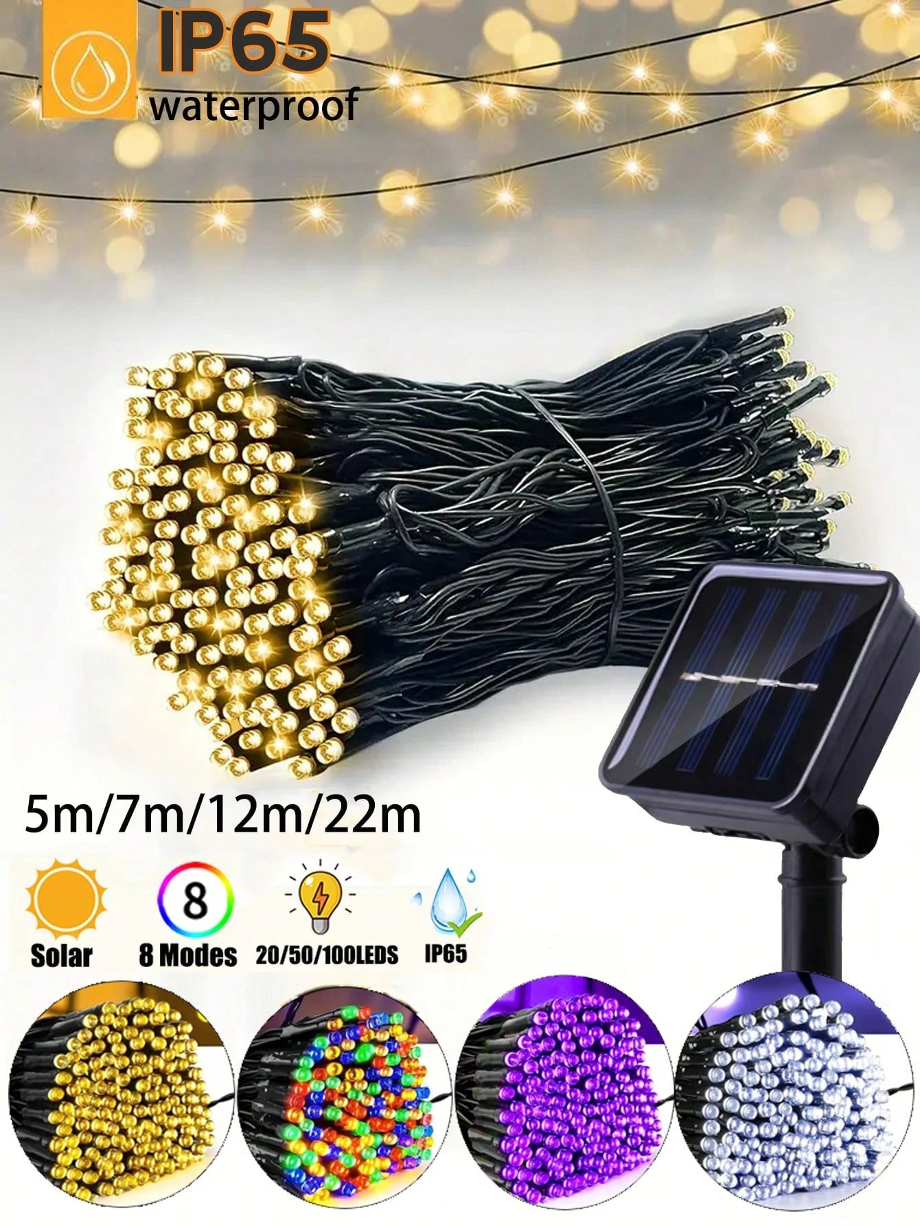 1 String Of 20/50/100/200 LED Solar Powered Lights, Outdoor Green Wire Solar Christmas Lights, 8 Flashing Modes, Suitable For Stage Lighting