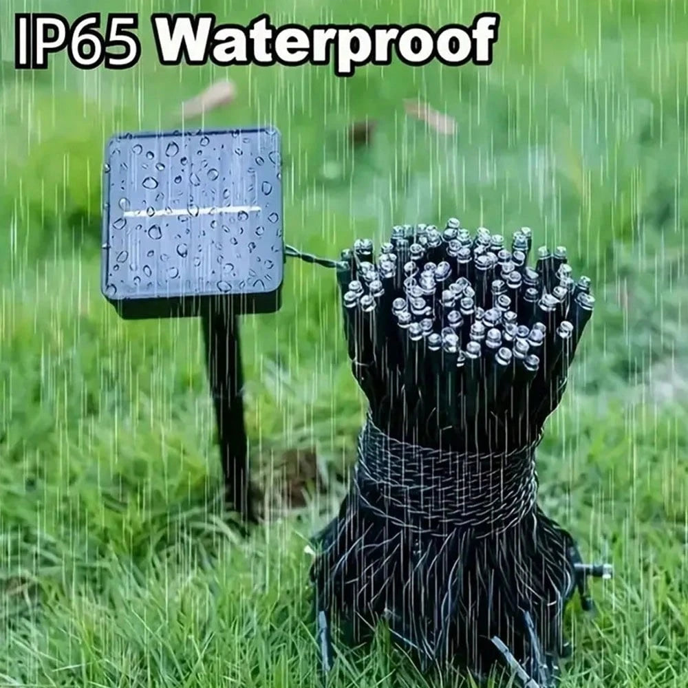1 String Of 20/50/100/200 LED Solar Powered Lights, Outdoor Green Wire Solar Christmas Lights, 8 Flashing Modes, Suitable For Stage Lighting
