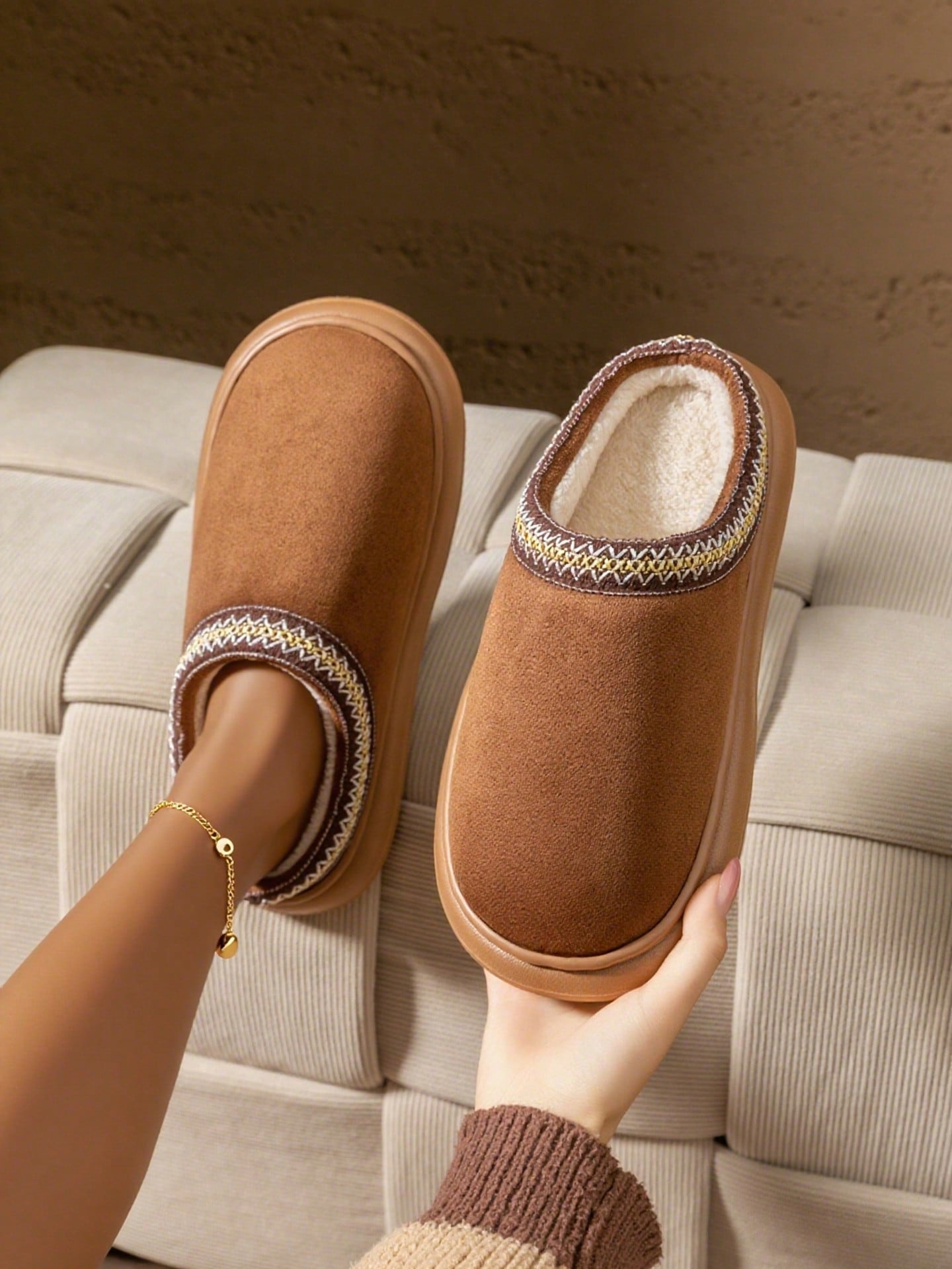Women's Autumn inter Plush Lined Thick Sole Slippers Comfortable Non-Slip Warm Indoo utdoor Soft Luxury Fuzzy Slides