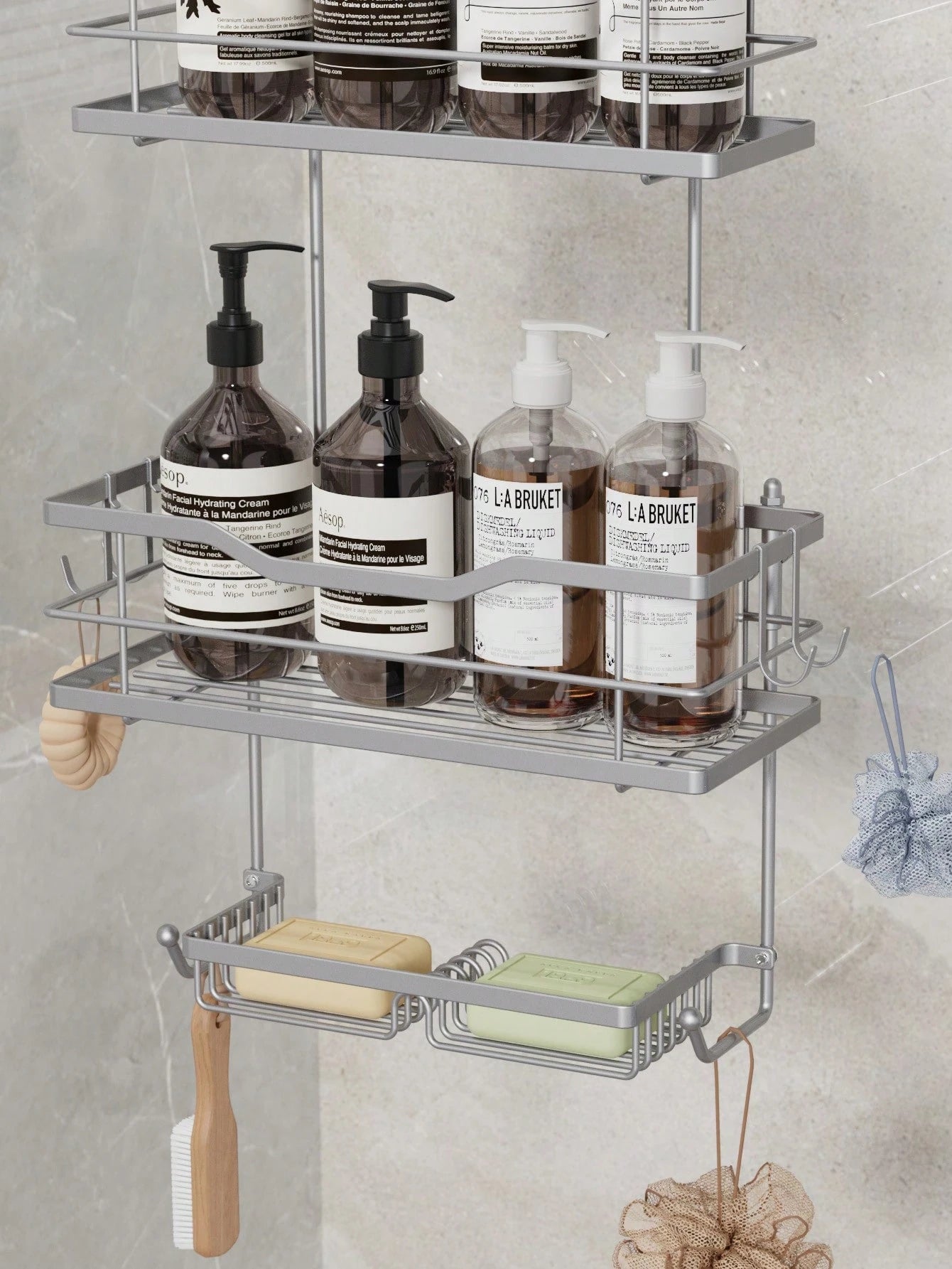 3-Tier Over-The-Door Shower Caddy, Rust-Proof Metal Bathroom Storage Rack With Drainage Basket, Hooks And Razor Holder, Suitable For Glass Shower Doors, Black And Silver